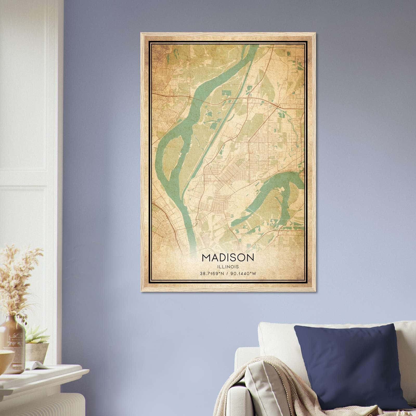 Vintage Madison Illinois Map Poster, Madison IL City Road Wall Art Print
