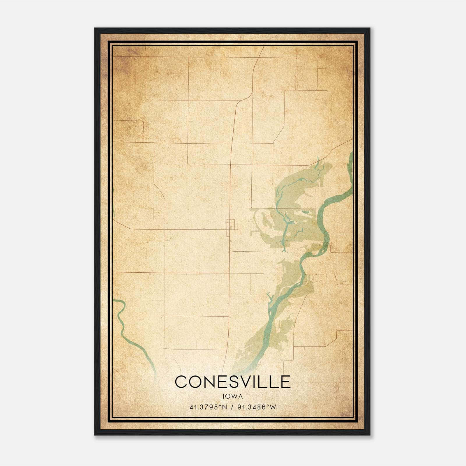 Vintage Conesville Iowa Map Poster, Conesville IA City Road Wall Art Print Vintage Conesville Iowa Map Poster, Conesville IA City Road Wall Art Print