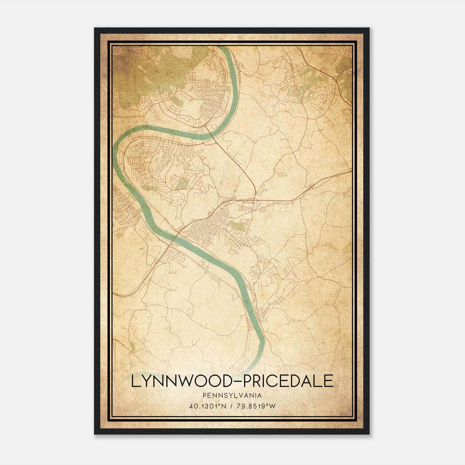 Vintage Lynnwood-Pricedale Pennsylvania Map Poster, Lynnwood-Pricedale PA City Road Wall Art Print Vintage Lynnwood-Pricedale Pennsylvania Map Poster, Lynnwood-Pricedale PA City Road Wall Art Print