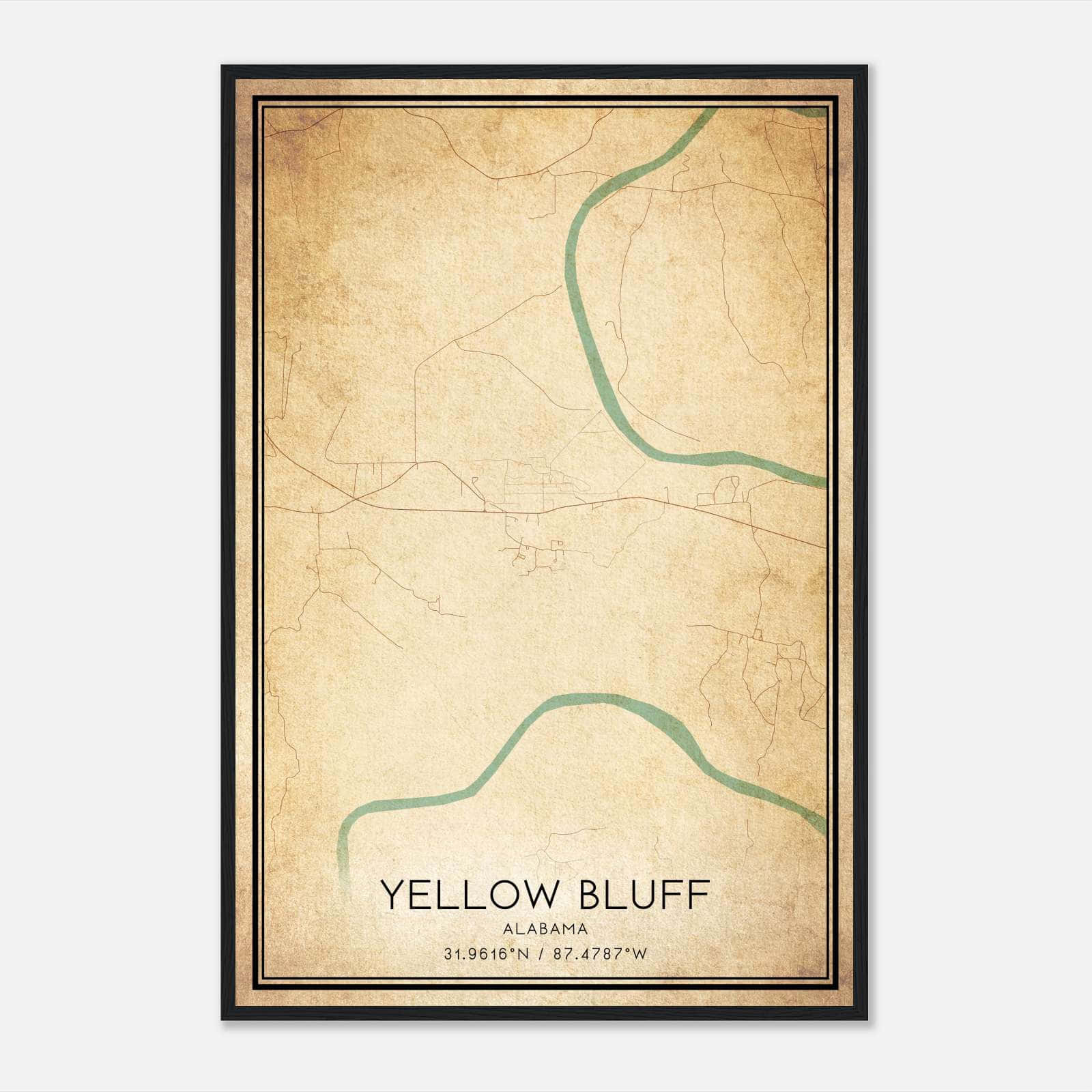 Vintage Yellow Bluff Alabama Map Poster, Yellow Bluff AL City Road Wall Art Print Vintage Yellow Bluff Alabama Map Poster, Yellow Bluff AL City Road Wall Art Print