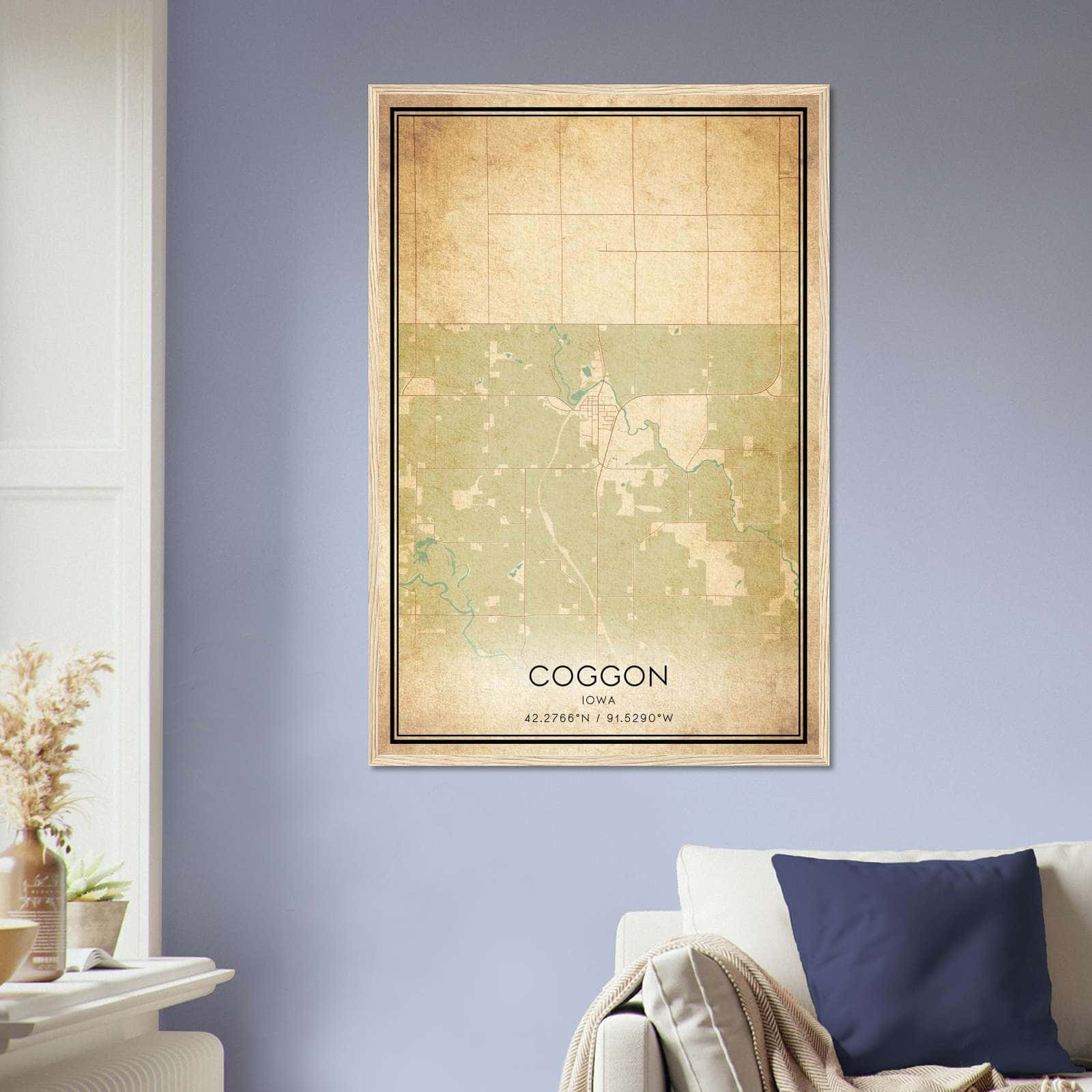 Vintage Coggon Iowa Map Poster, Coggon IA City Road Wall Art Print