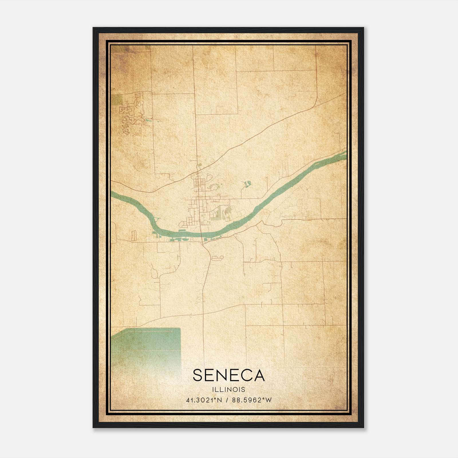 Vintage Seneca Illinois Map Poster, Seneca IL City Road Wall Art Print Vintage Seneca Illinois Map Poster, Seneca IL City Road Wall Art Print