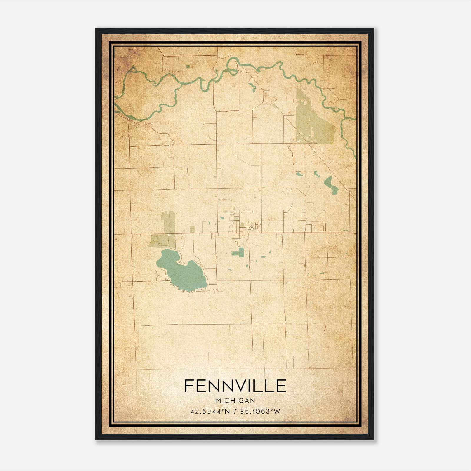 Vintage Fennville Michigan Map Poster, Fennville MI City Road Wall Art Print Vintage Fennville Michigan Map Poster, Fennville MI City Road Wall Art Print