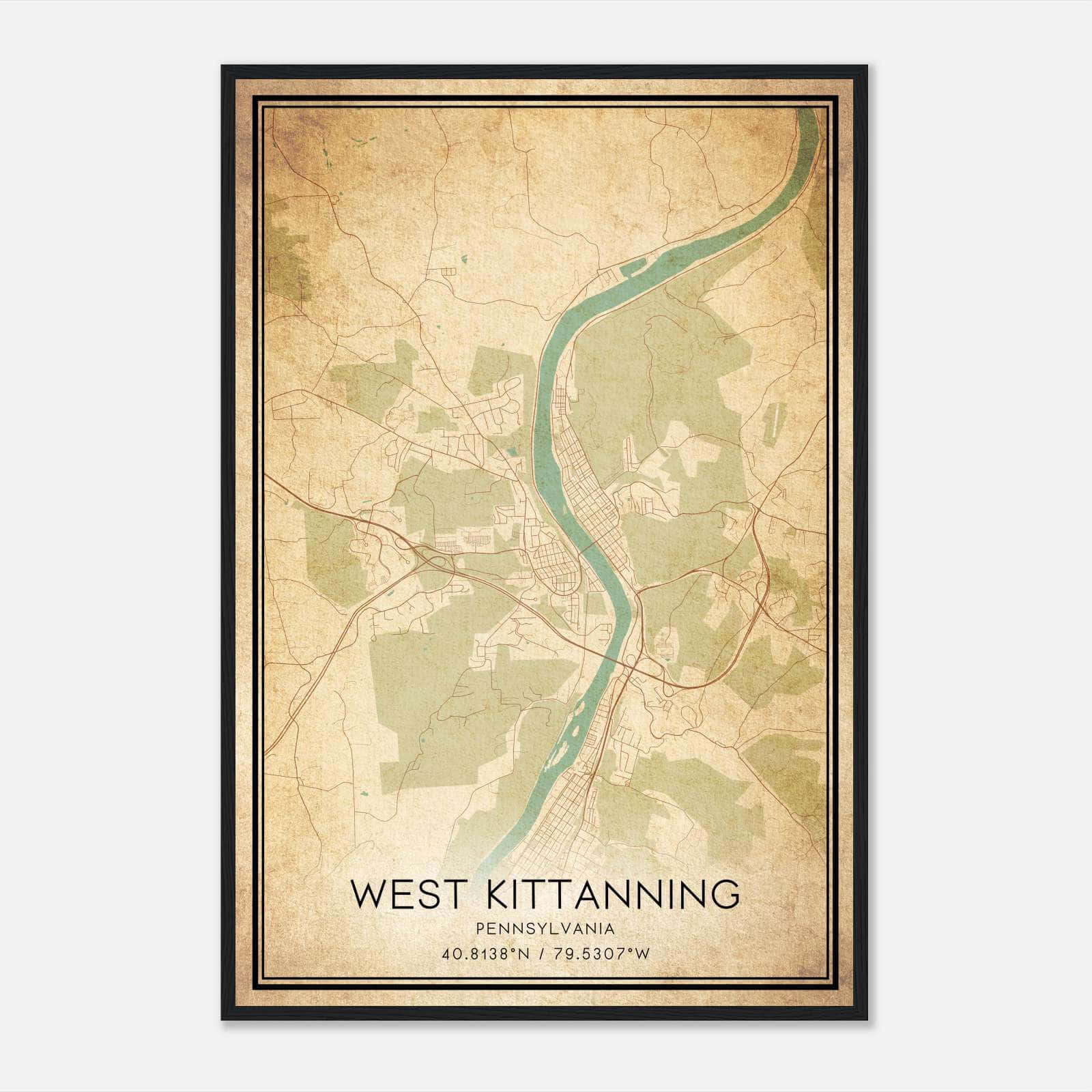 Vintage West Kittanning Pennsylvania Map Poster, West Kittanning PA City Road Wall Art Print Vintage West Kittanning Pennsylvania Map Poster, West Kittanning PA City Road Wall Art Print