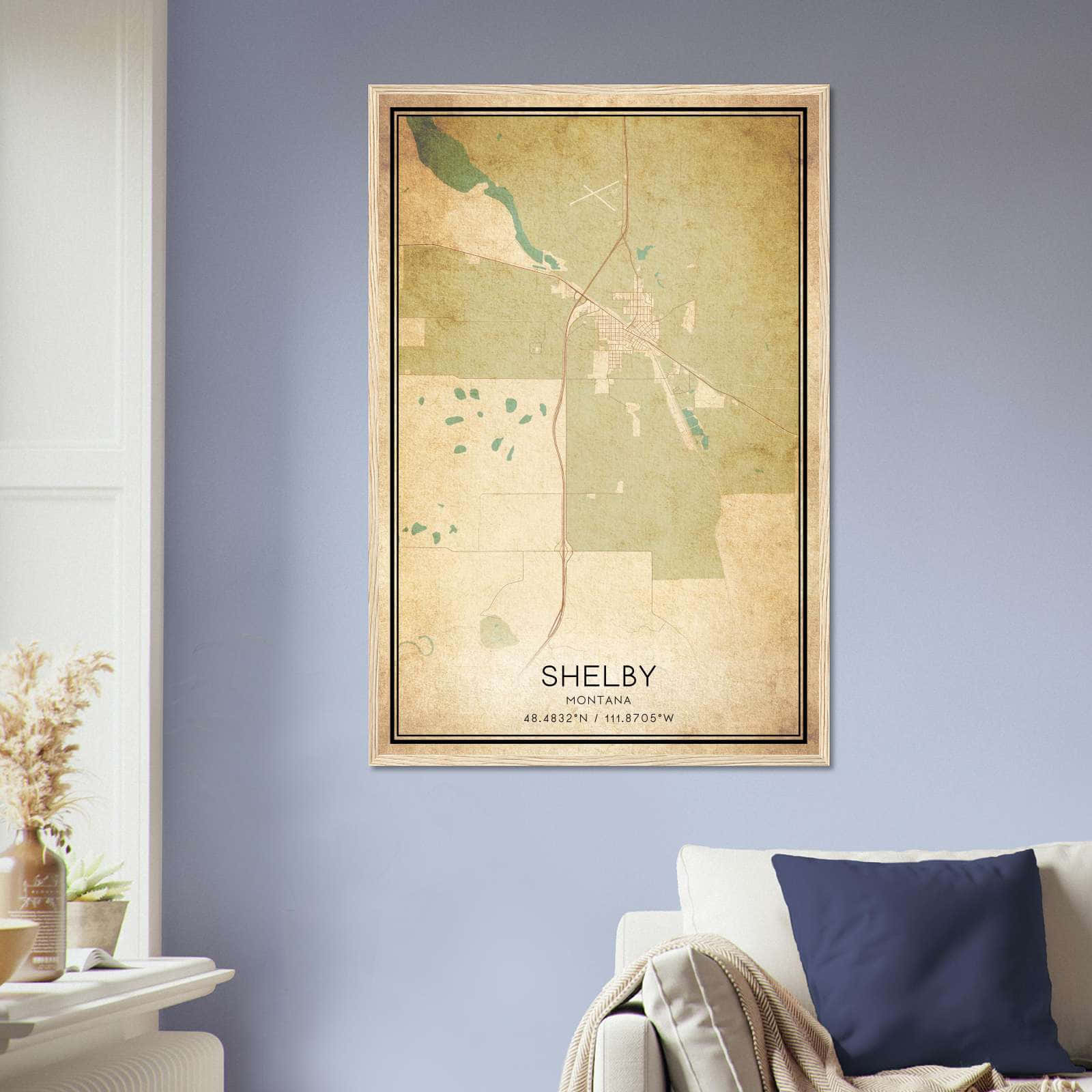 Vintage Shelby Montana Map Poster, Shelby MT City Road Wall Art Print