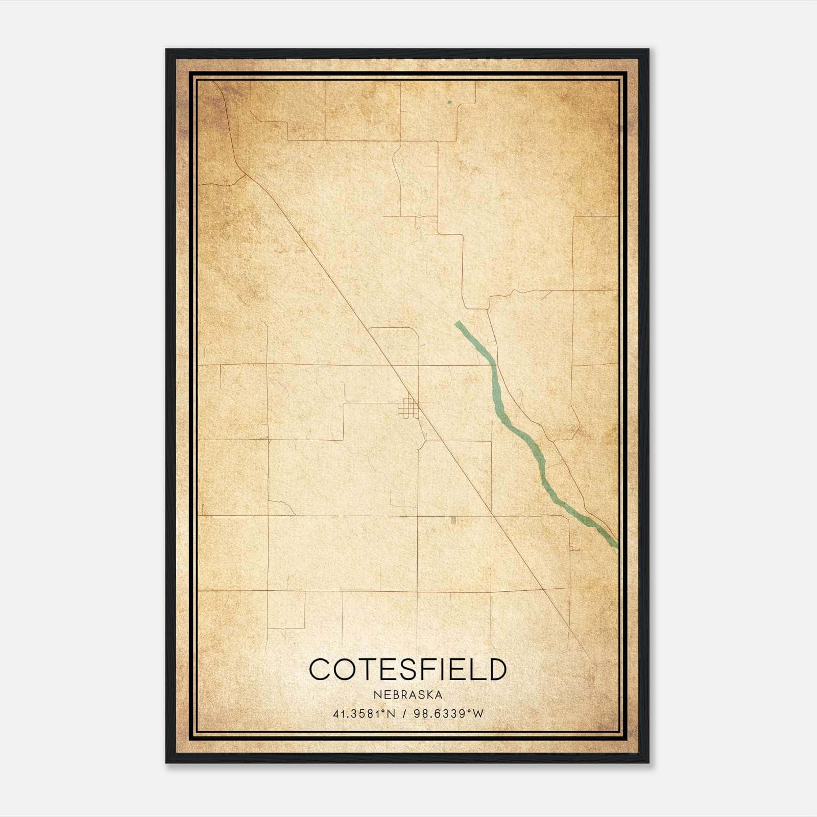 Vintage Cotesfield Nebraska Map Poster, Cotesfield NE City Road Wall Art Print Vintage Cotesfield Nebraska Map Poster, Cotesfield NE City Road Wall Art Print