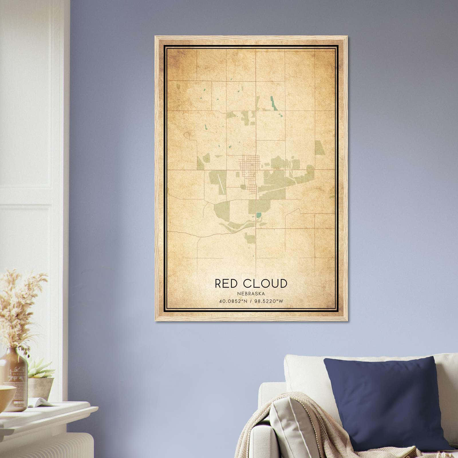 Vintage Red Cloud Nebraska Map Poster, Red Cloud NE City Road Wall Art Print