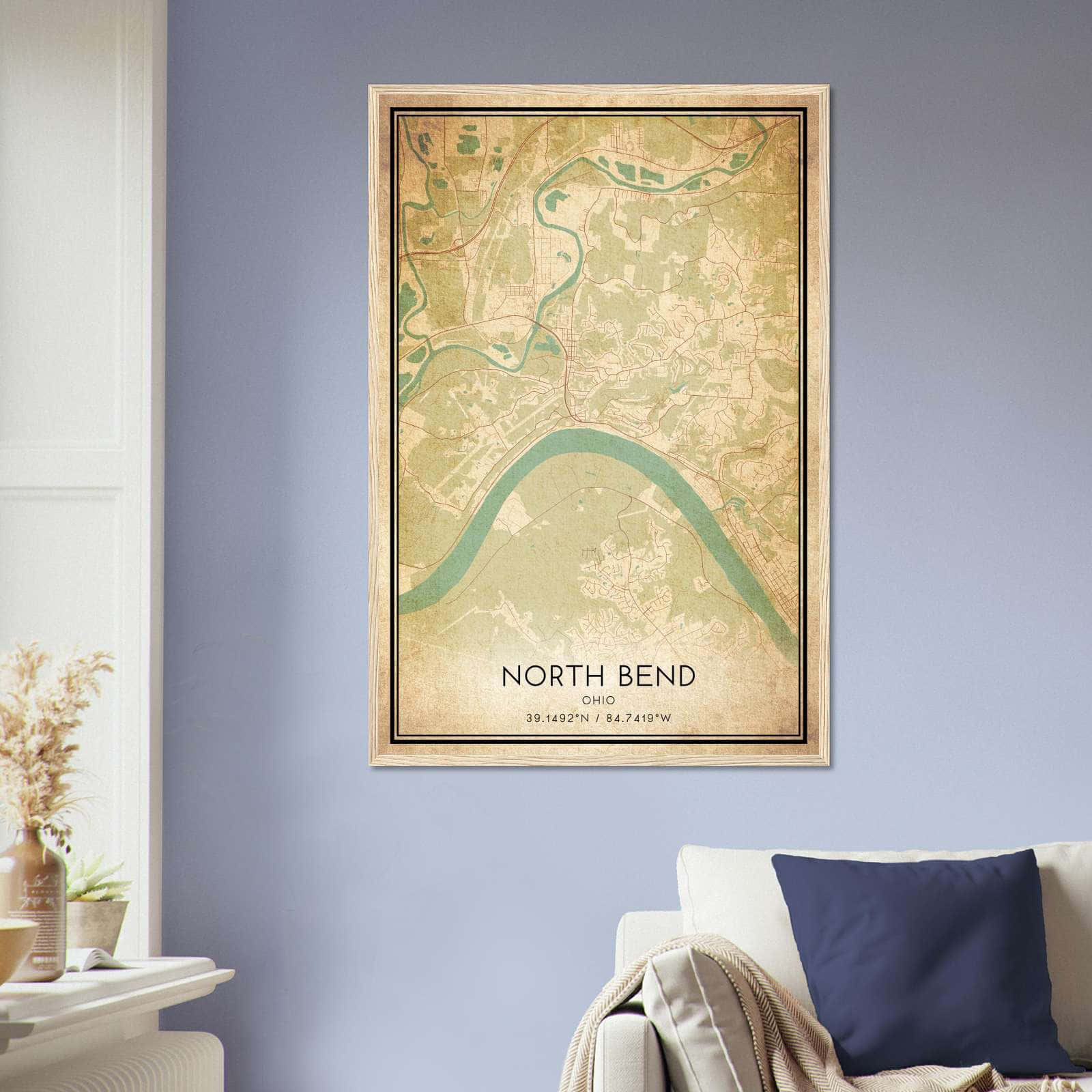 Vintage North Bend Ohio Map Poster, North Bend OH City Road Wall Art Print