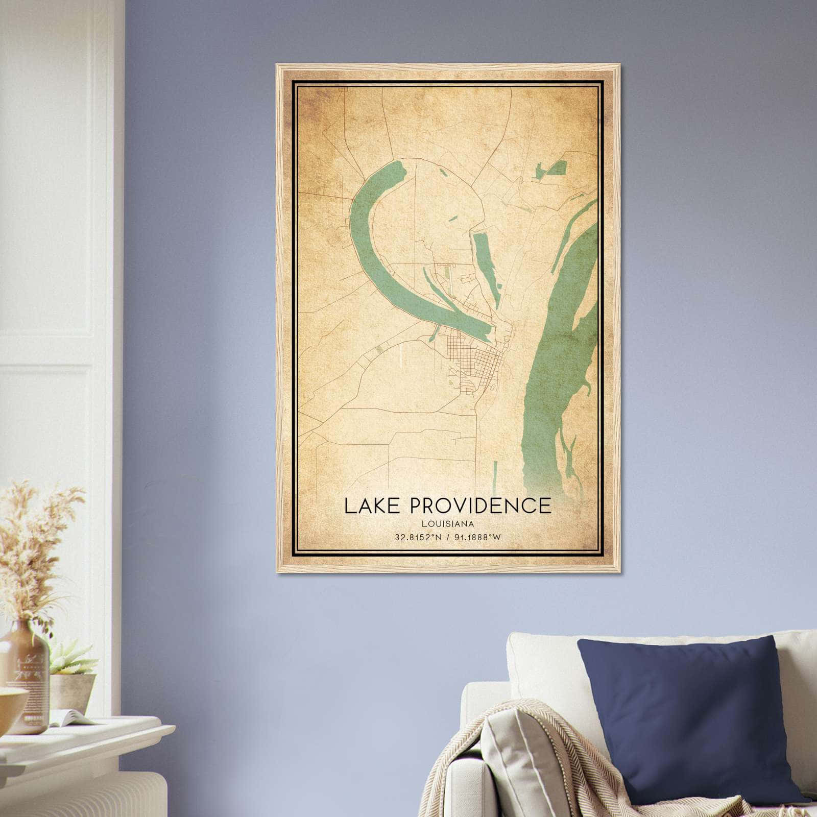 Vintage Lake Providence Louisiana Map Poster, Lake Providence LA City Road Wall Art Print