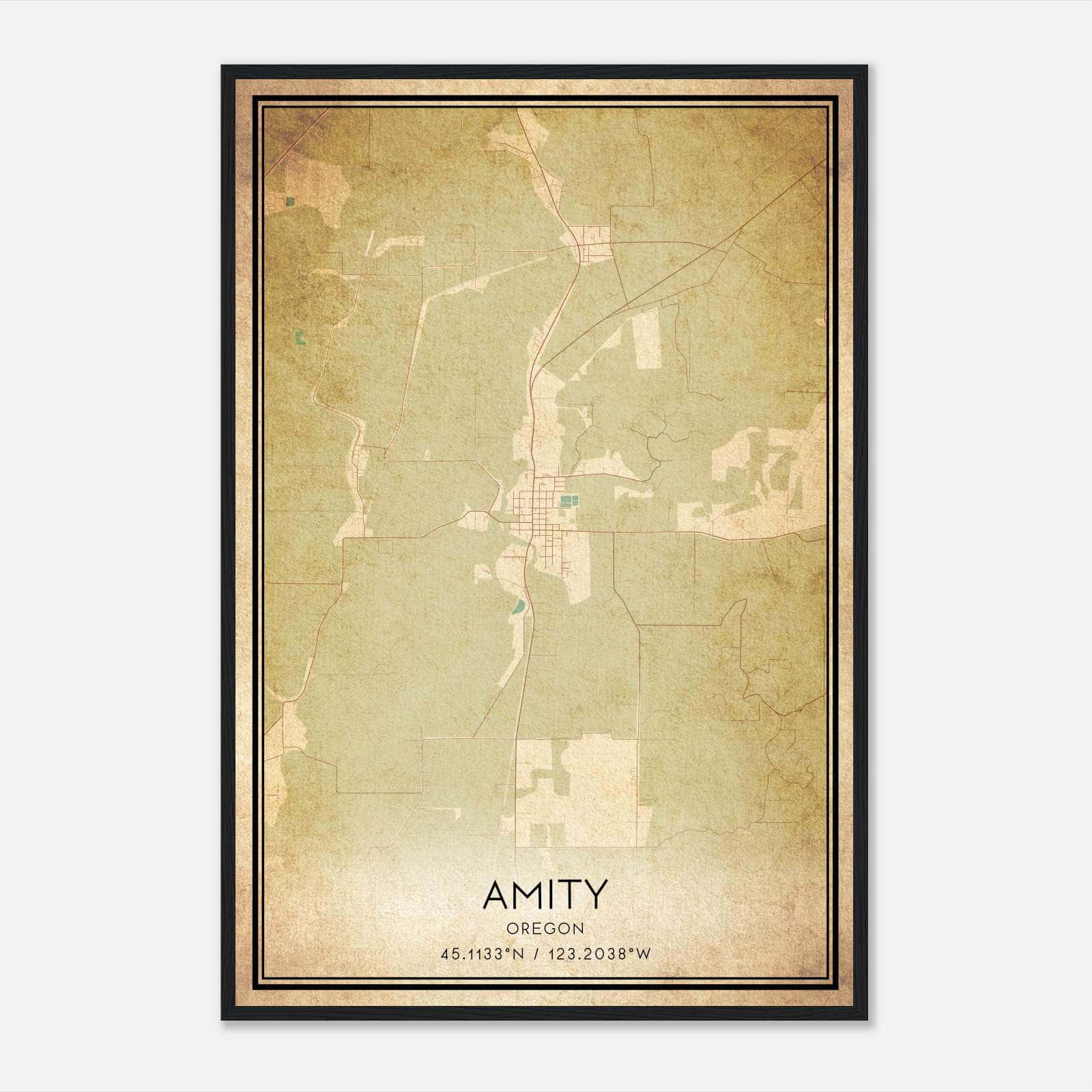 Vintage Amity Oregon Map Poster, Amity OR City Road Wall Art Print Vintage Amity Oregon Map Poster, Amity OR City Road Wall Art Print
