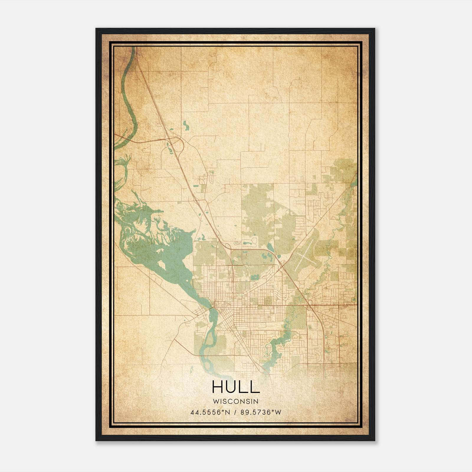 Vintage Hull Wisconsin Map Poster, Hull WI City Road Wall Art Print Vintage Hull Wisconsin Map Poster, Hull WI City Road Wall Art Print