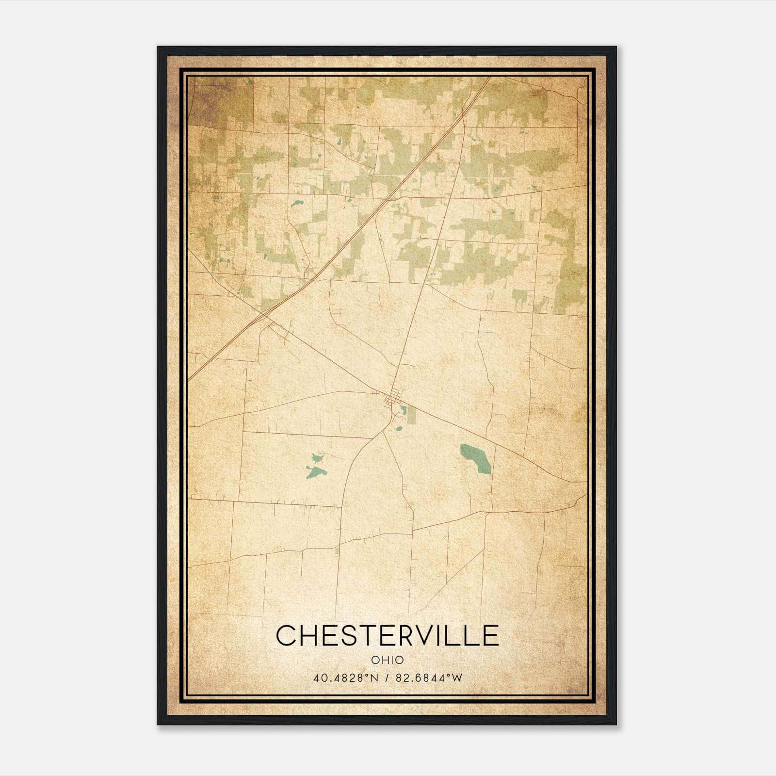 Vintage Chesterville Ohio Map Poster, Chesterville OH City Road Wall Art Print Vintage Chesterville Ohio Map Poster, Chesterville OH City Road Wall Art Print