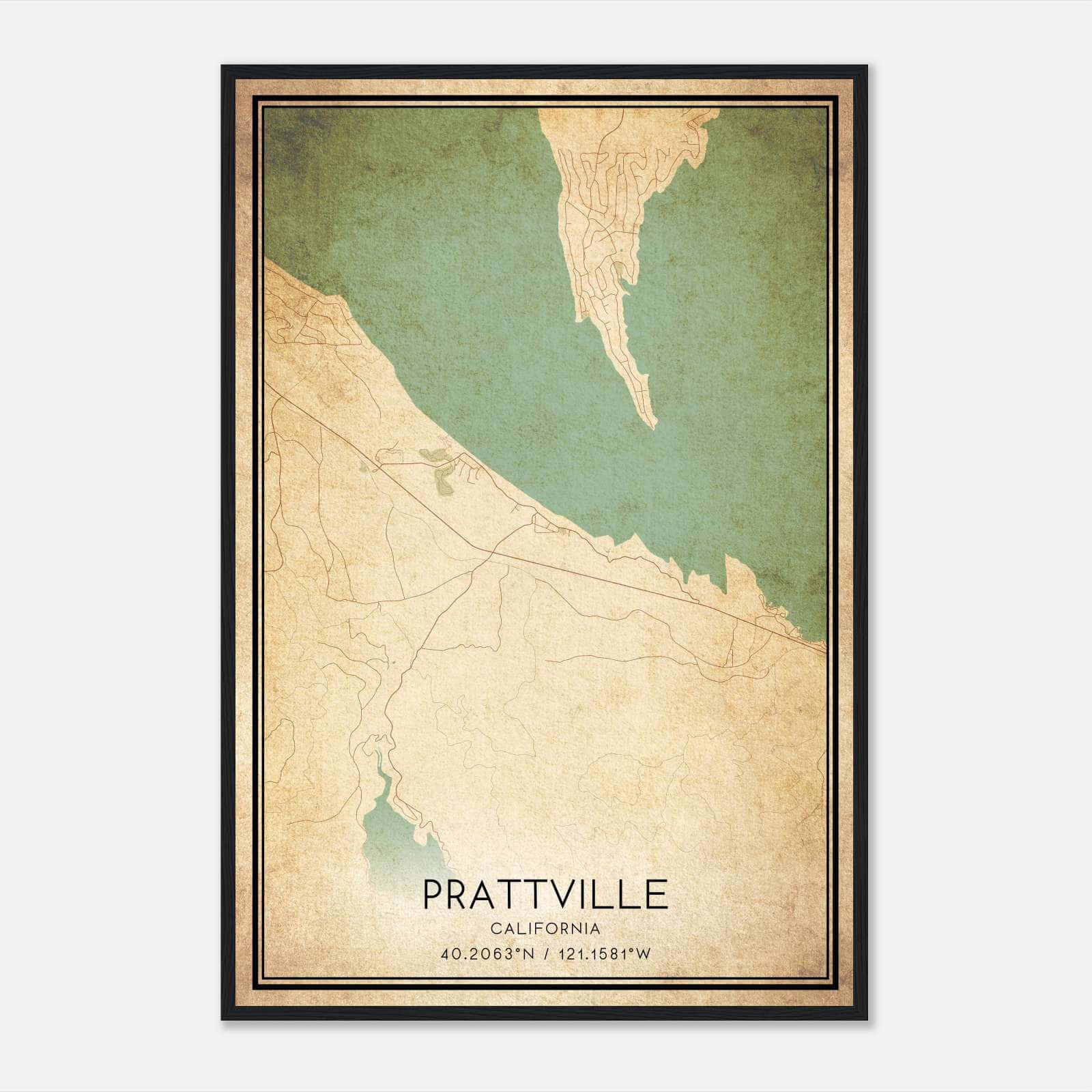 Vintage Prattville California Map Poster, Prattville CA City Road Wall Art Print Vintage Prattville California Map Poster, Prattville CA City Road Wall Art Print