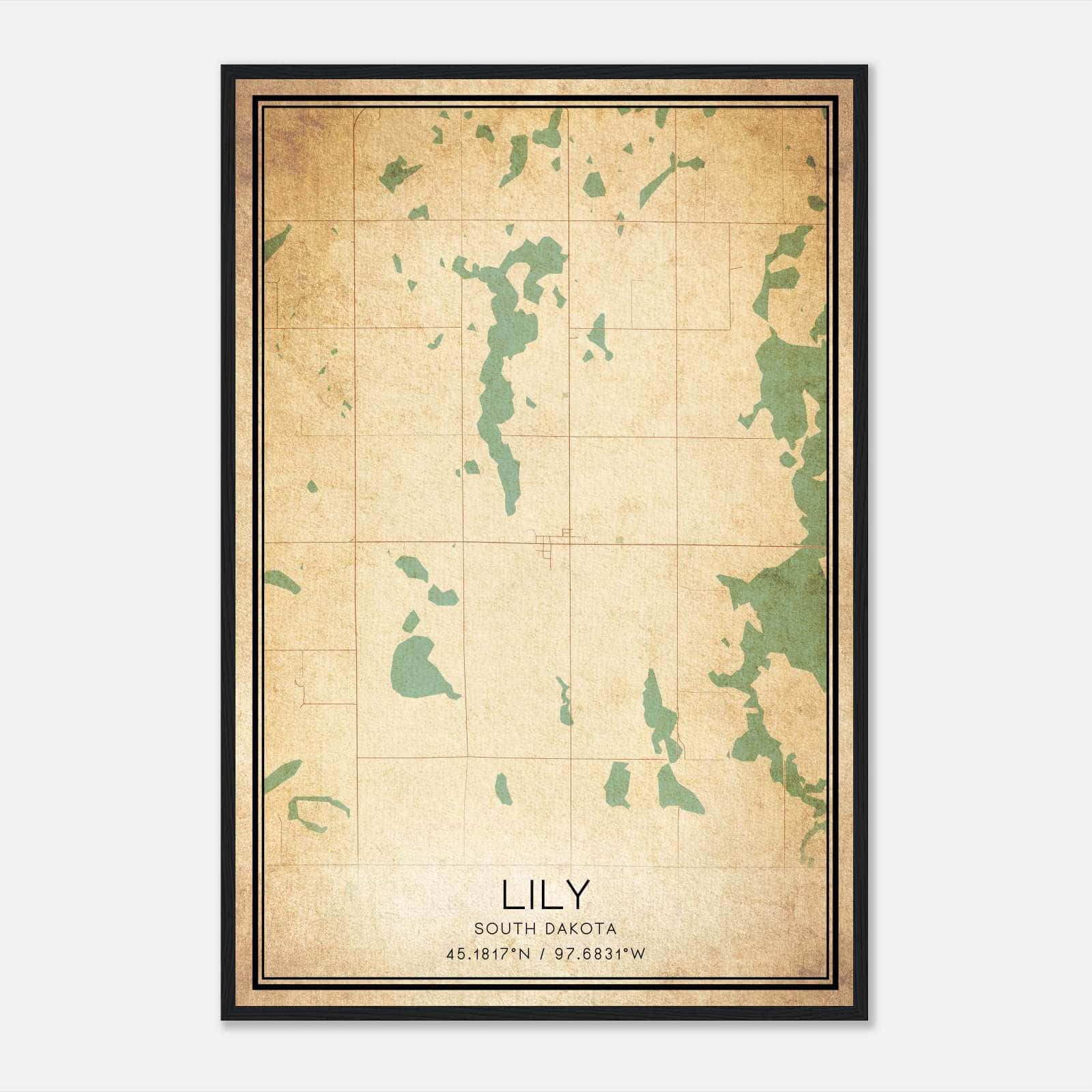 Vintage Lily South Dakota Map Poster, Lily SD City Road Wall Art Print Vintage Lily South Dakota Map Poster, Lily SD City Road Wall Art Print