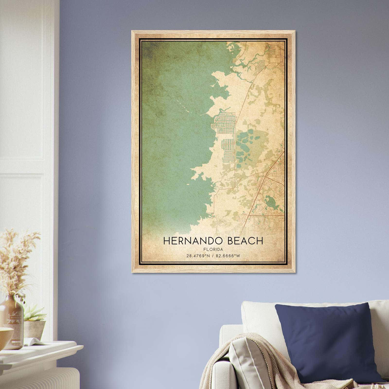 Vintage Hernando Beach Florida Map Poster, Hernando Beach FL City Road Wall Art Print