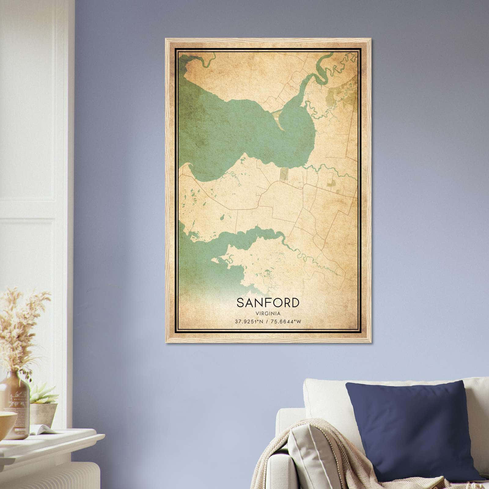 Vintage Sanford Virginia Map Poster, Sanford VA City Road Wall Art Print