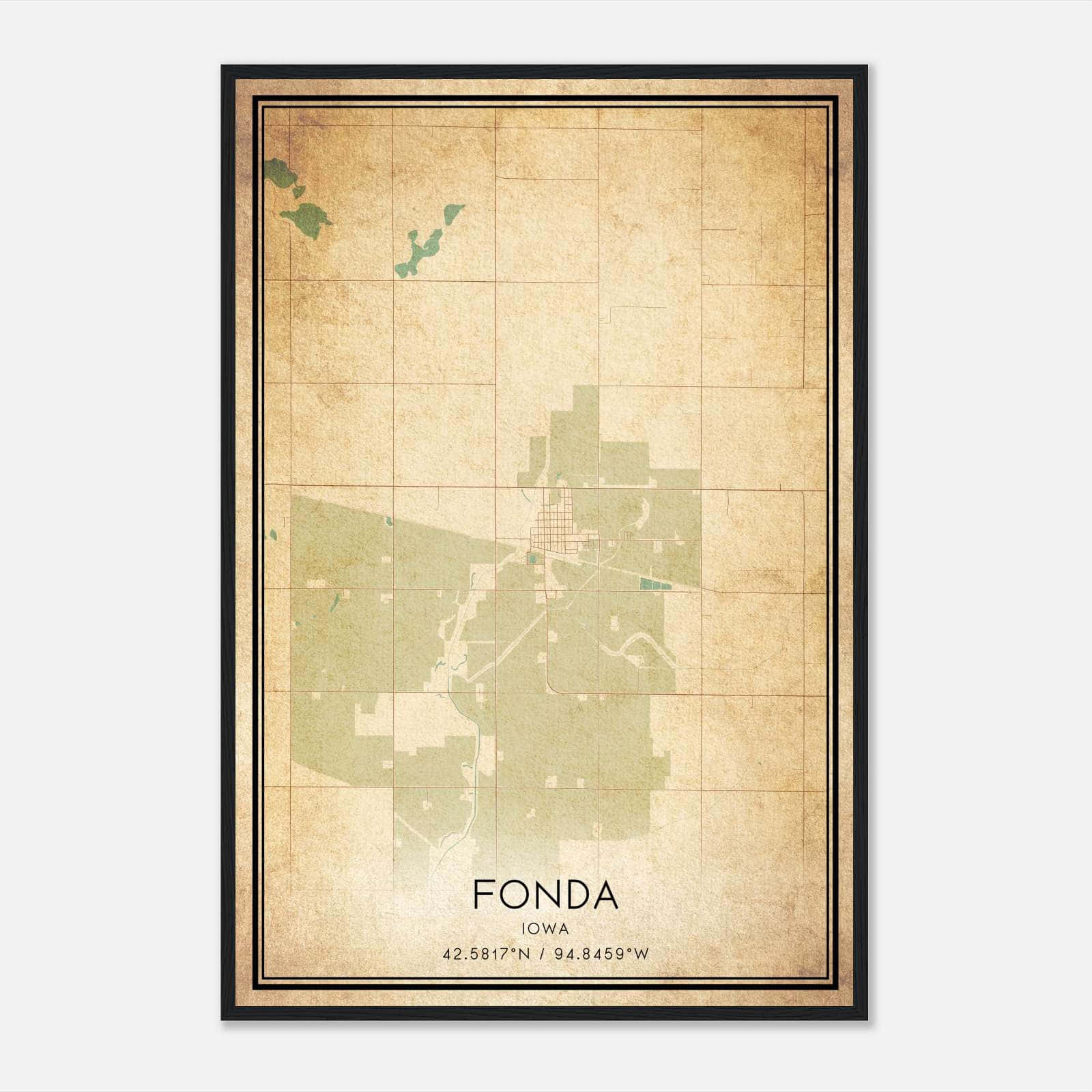 Vintage Fonda Iowa Map Poster, Fonda IA City Road Wall Art Print Vintage Fonda Iowa Map Poster, Fonda IA City Road Wall Art Print