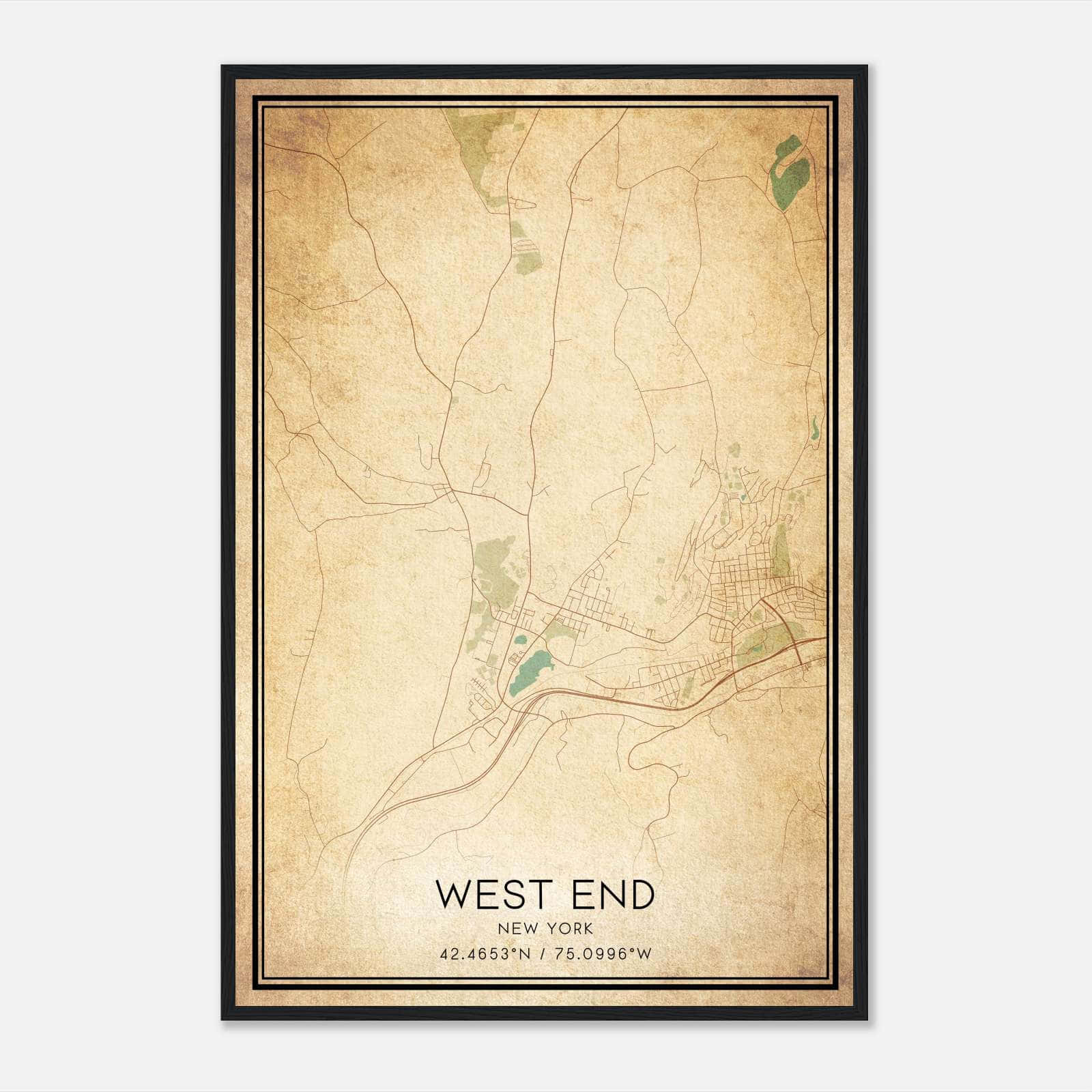 Vintage West End New York Map Poster, West End NY City Road Wall Art Print Vintage West End New York Map Poster, West End NY City Road Wall Art Print