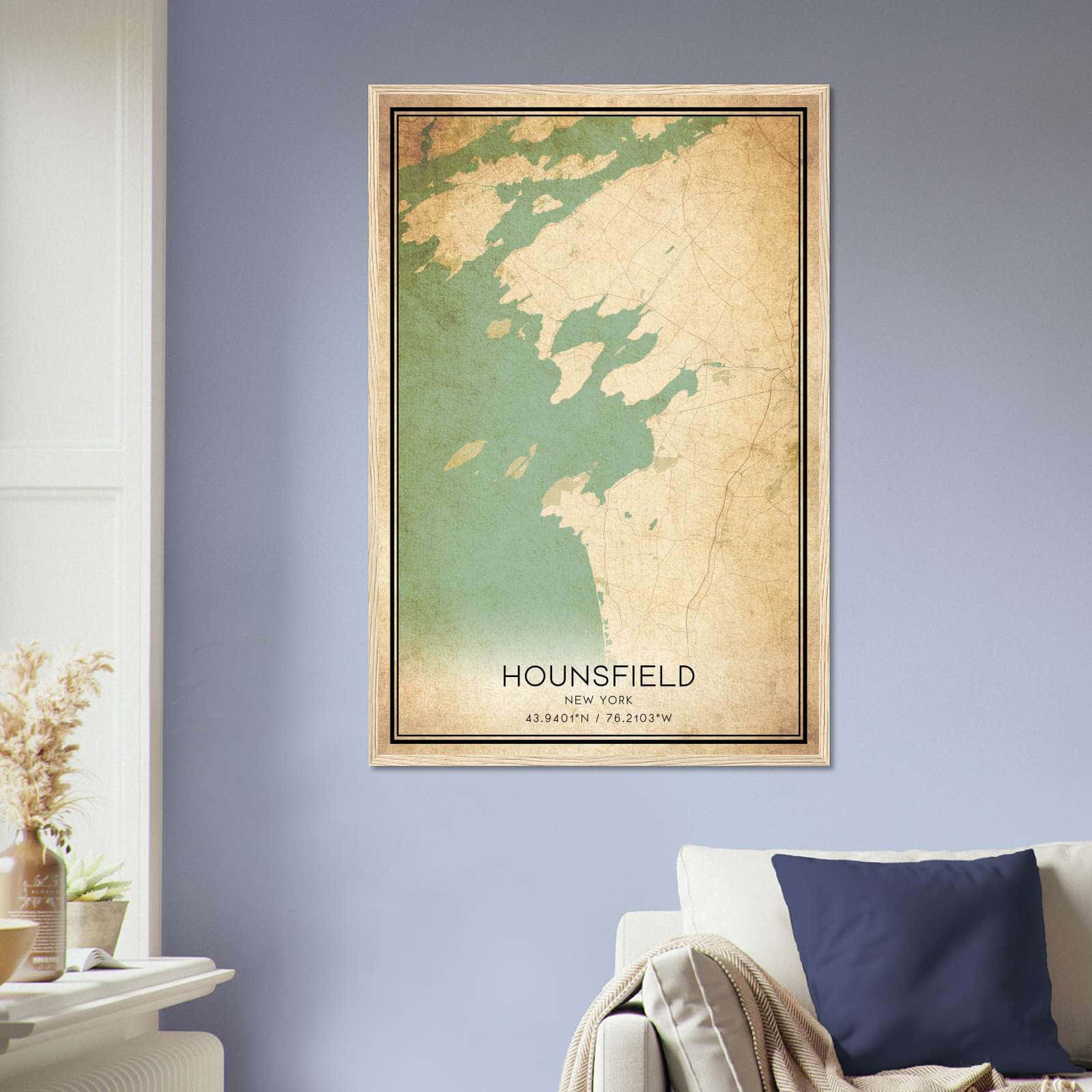 Vintage Hounsfield New York Map Poster, Hounsfield NY City Road Wall Art Print