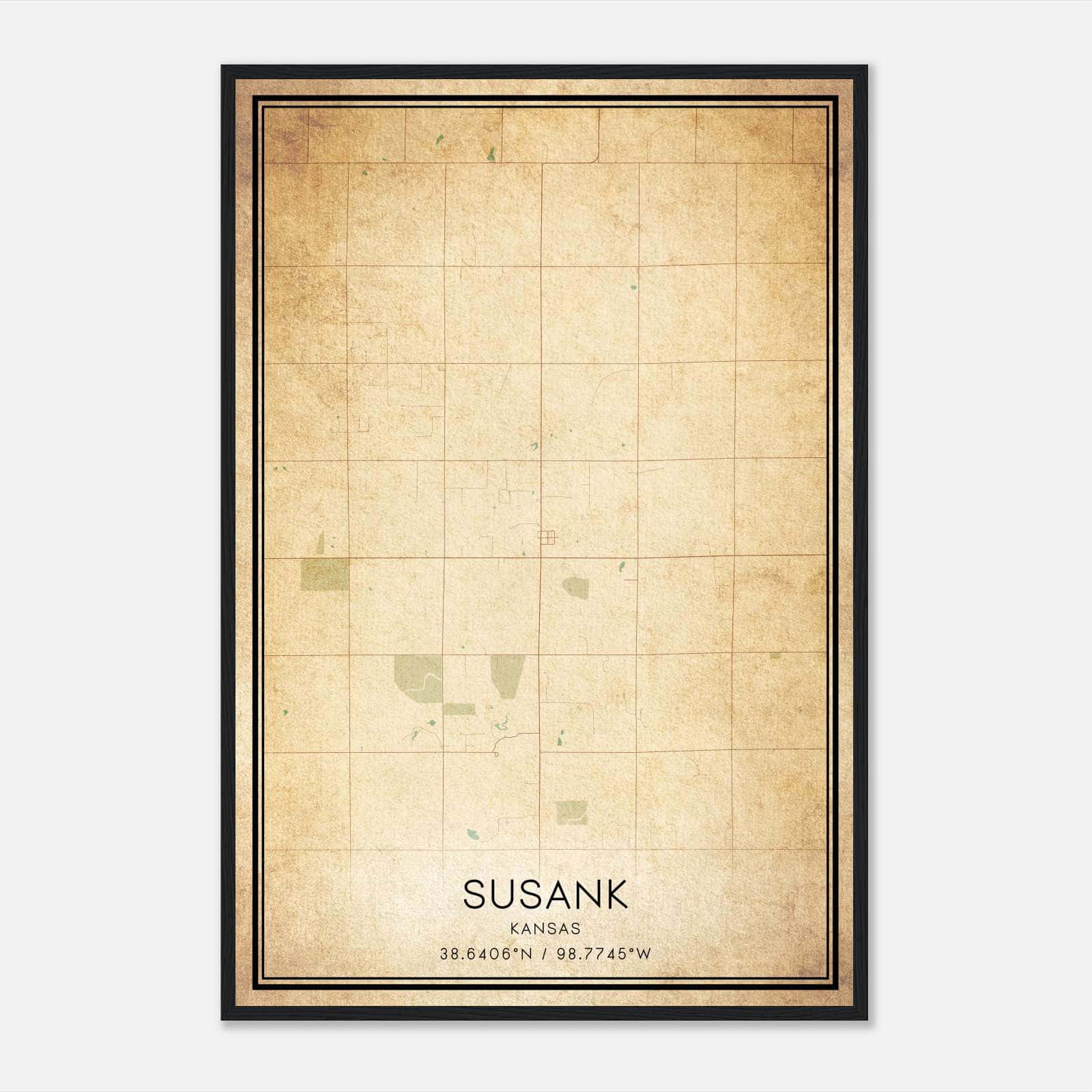 Vintage Susank Kansas Map Poster, Susank KS City Road Wall Art Print Vintage Susank Kansas Map Poster, Susank KS City Road Wall Art Print