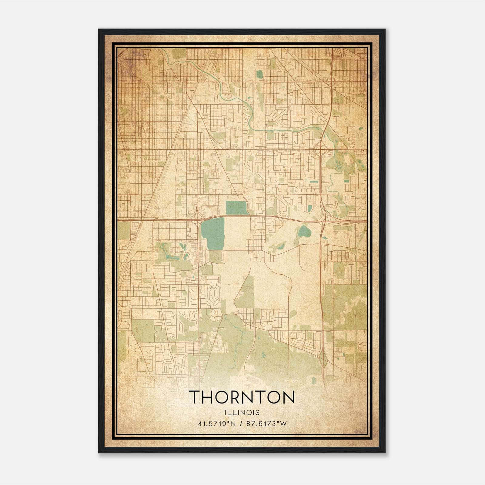 Vintage Thornton Illinois Map Poster, Thornton IL City Road Wall Art Print Vintage Thornton Illinois Map Poster, Thornton IL City Road Wall Art Print