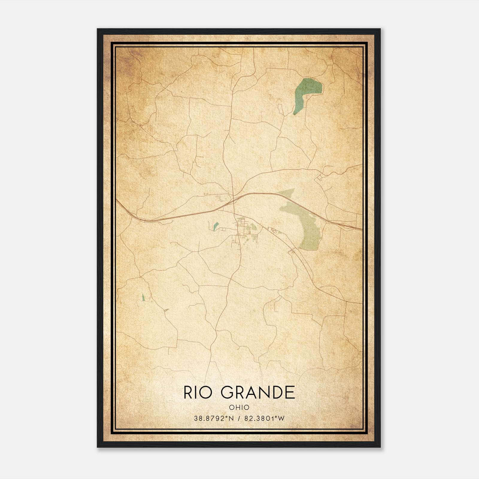 Vintage Rio Grande Ohio Map Poster, Rio Grande OH City Road Wall Art Print Vintage Rio Grande Ohio Map Poster, Rio Grande OH City Road Wall Art Print