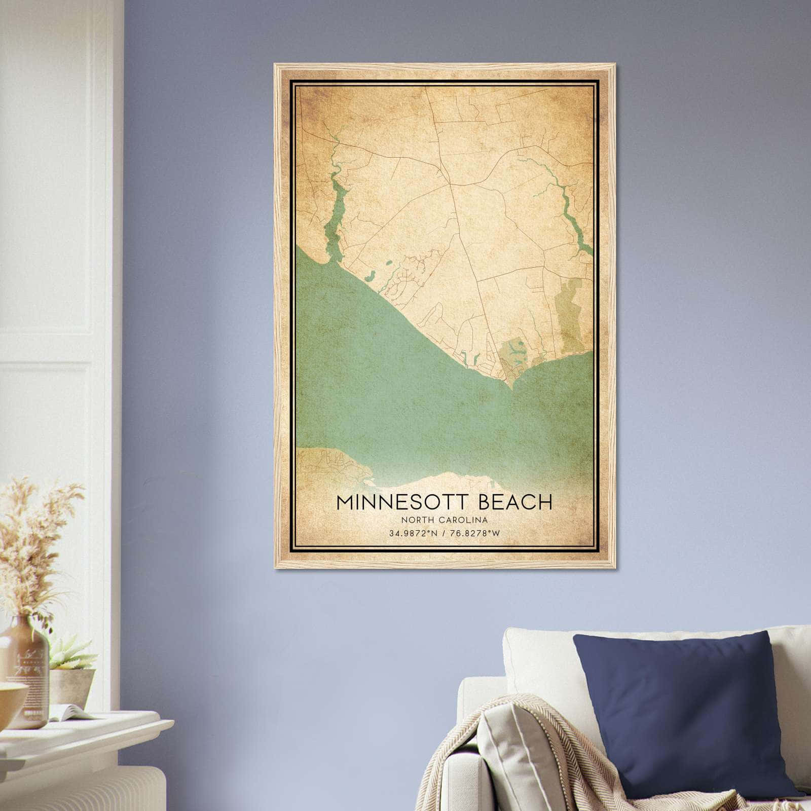 Vintage Minnesott Beach North Carolina Map Poster, Minnesott Beach NC City Road Wall Art Print