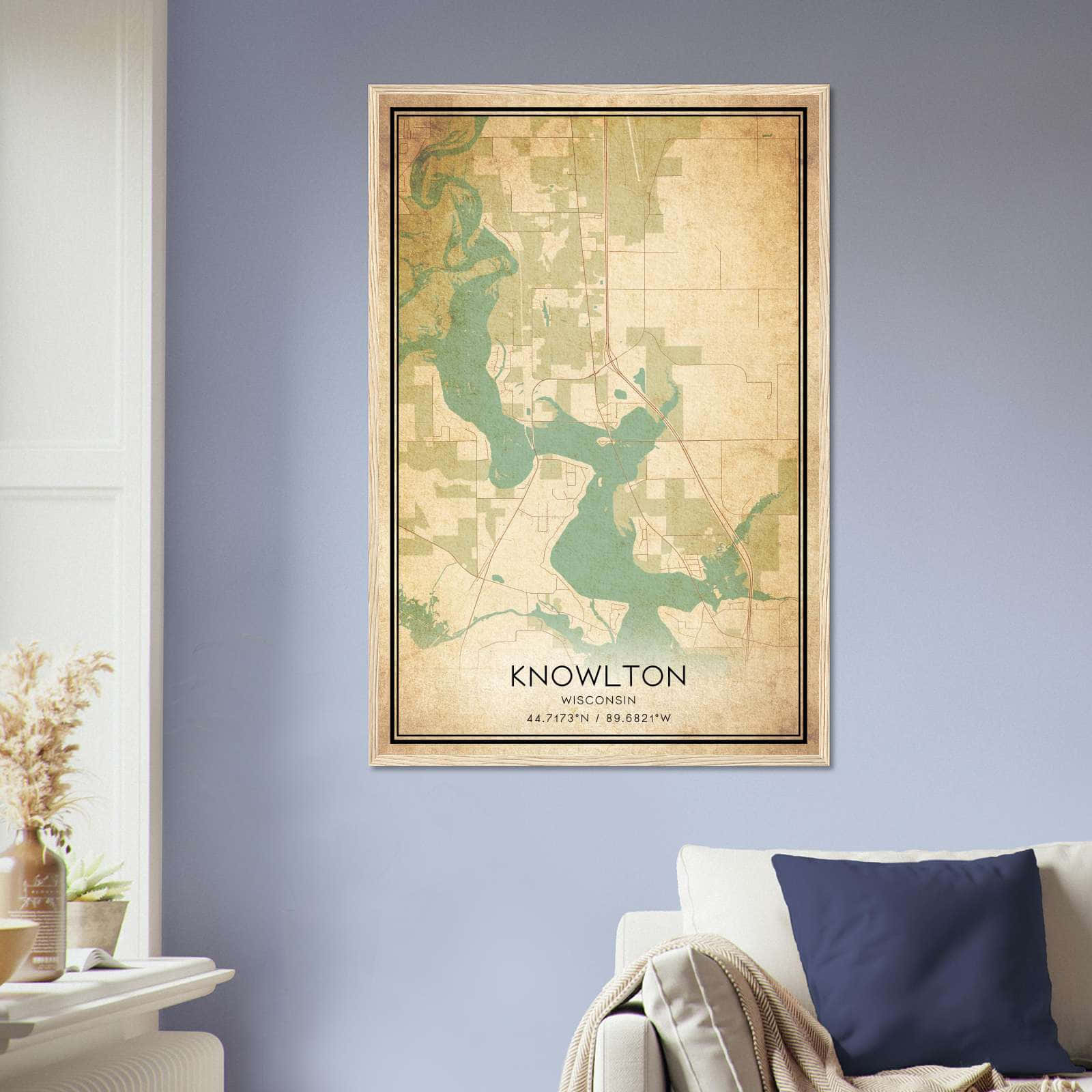 Vintage Knowlton Wisconsin Map Poster, Knowlton WI City Road Wall Art Print