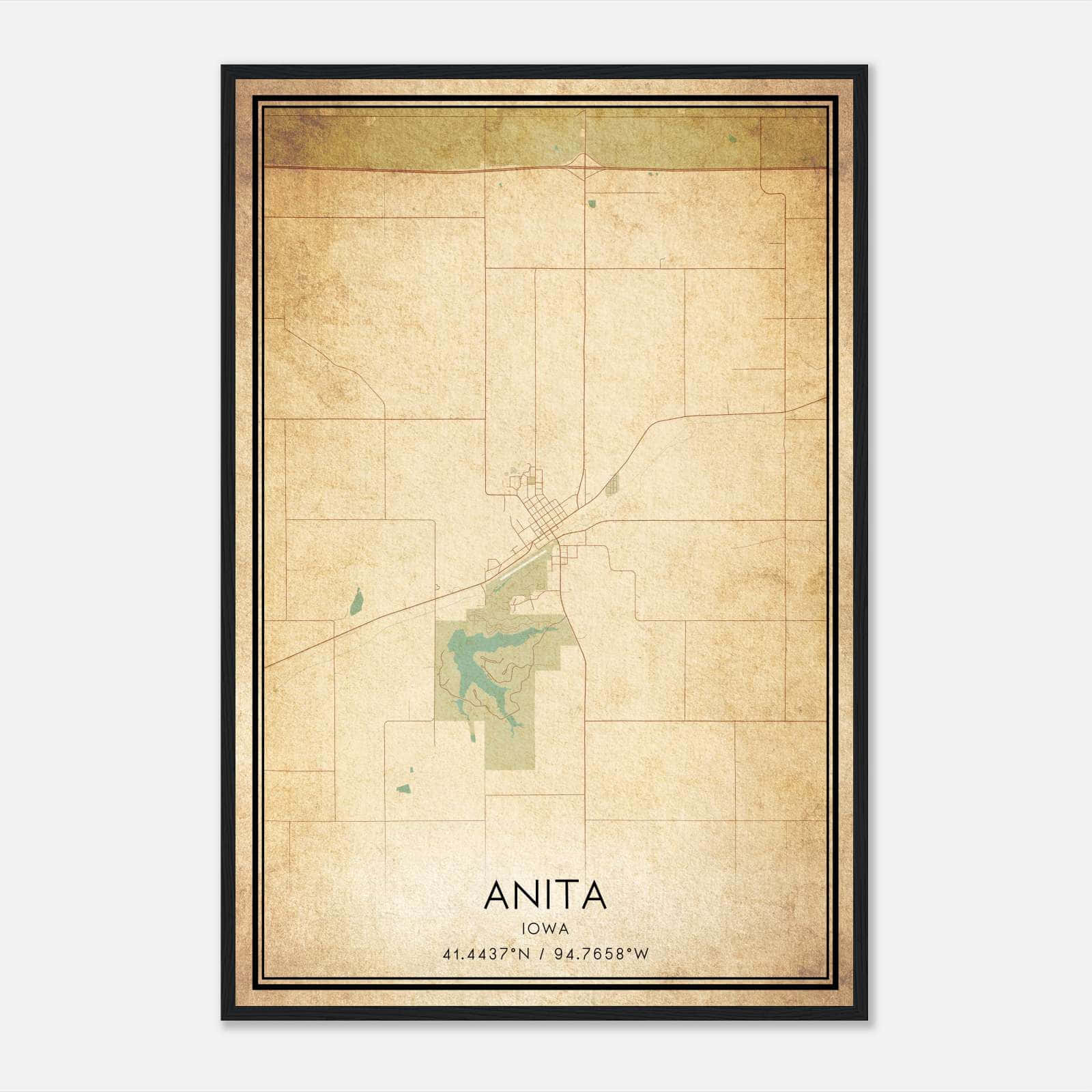 Vintage Anita Iowa Map Poster, Anita IA City Road Wall Art Print Vintage Anita Iowa Map Poster, Anita IA City Road Wall Art Print
