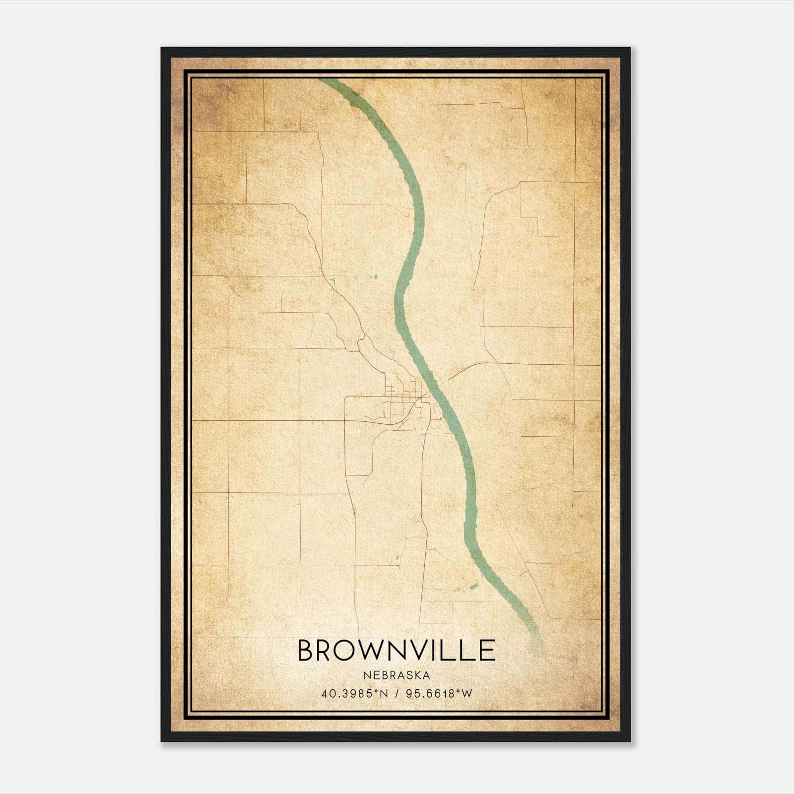 Vintage Brownville Nebraska Map Poster, Brownville NE City Road Wall Art Print Vintage Brownville Nebraska Map Poster, Brownville NE City Road Wall Art Print