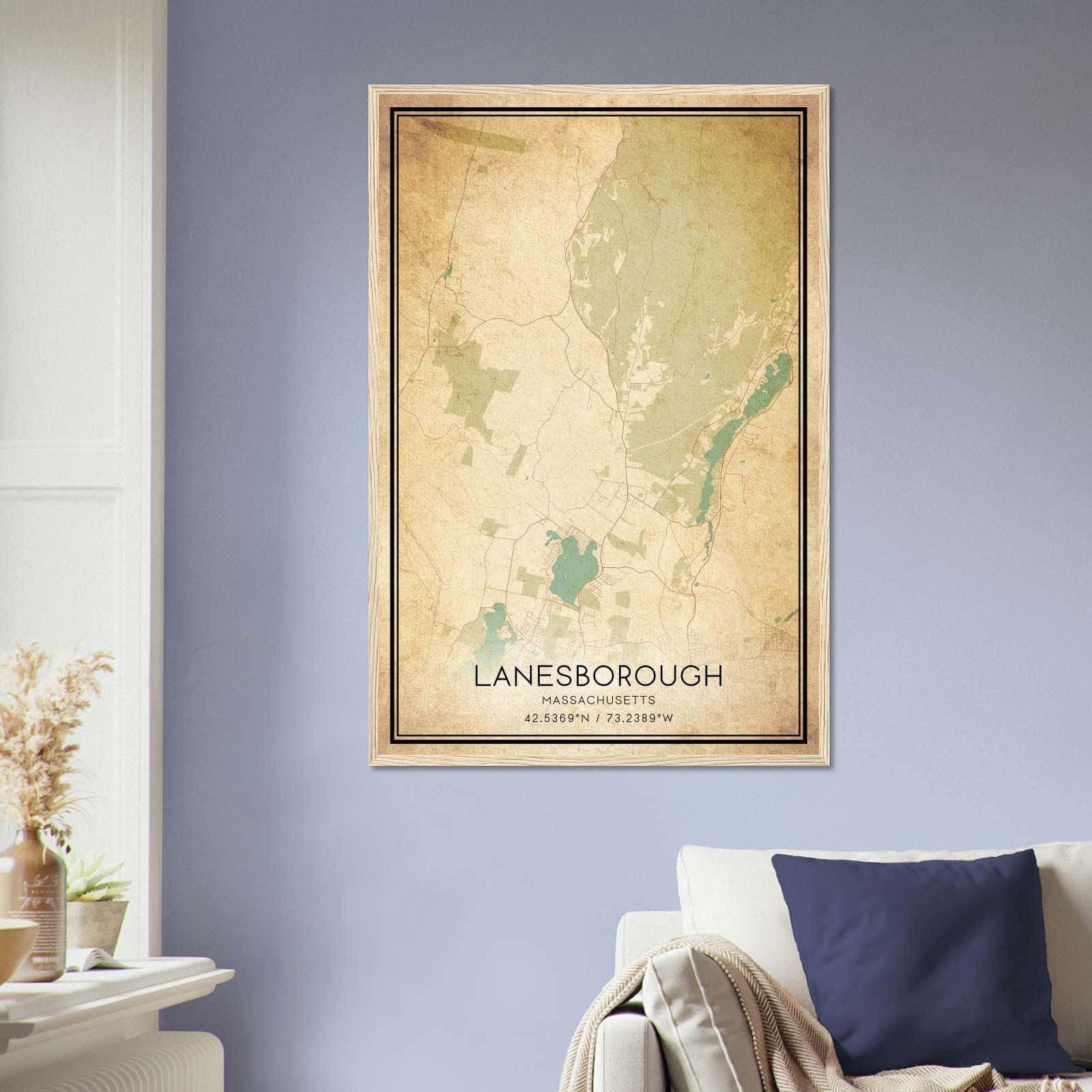Vintage Lanesborough Massachusetts Map Poster, Lanesborough MA City Road Wall Art Print