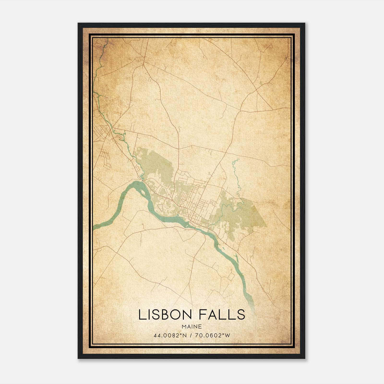 Vintage Lisbon Falls Maine Map Poster, Lisbon Falls ME City Road Wall Art Print Vintage Lisbon Falls Maine Map Poster, Lisbon Falls ME City Road Wall Art Print