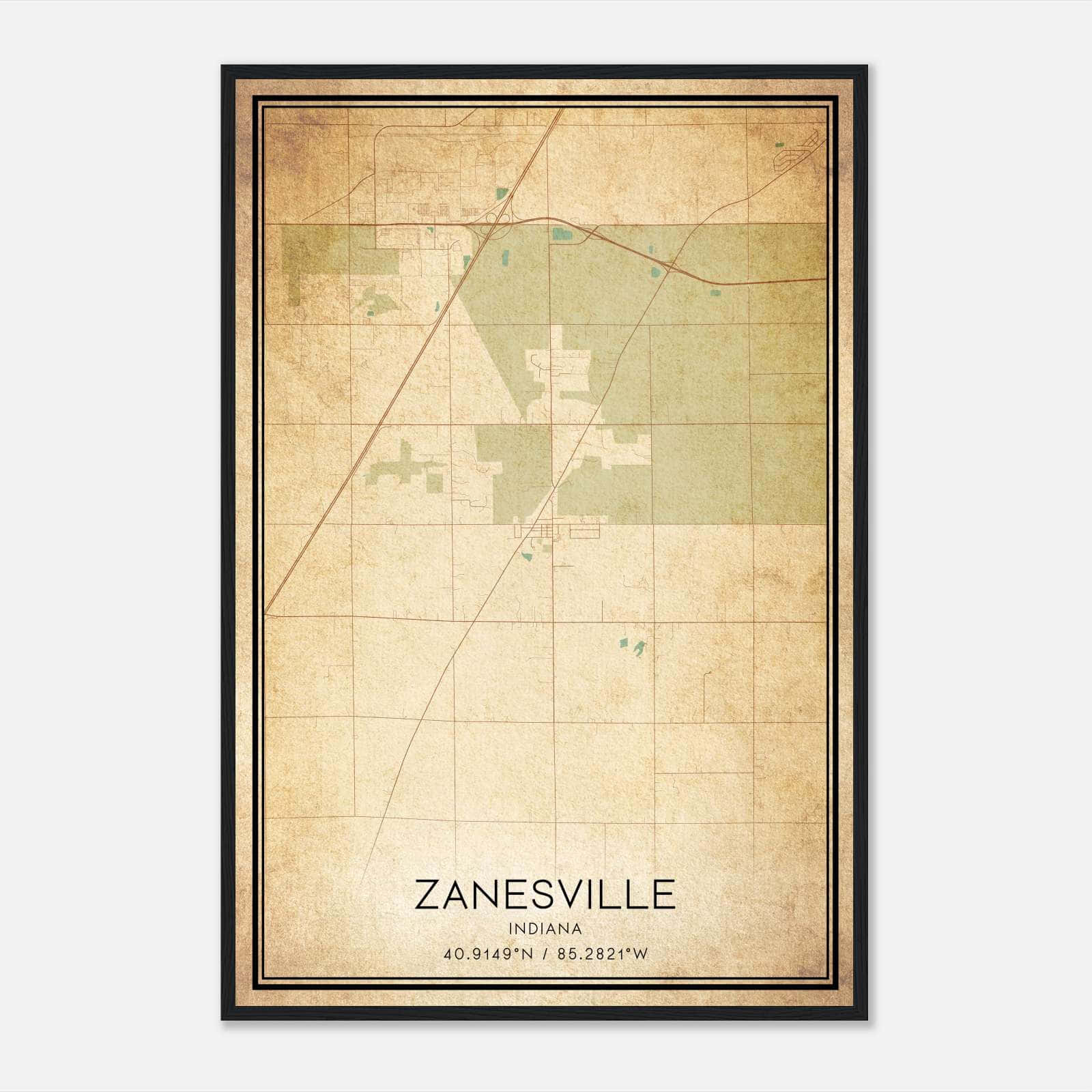 Vintage Zanesville Indiana Map Poster, Zanesville IN City Road Wall Art Print Vintage Zanesville Indiana Map Poster, Zanesville IN City Road Wall Art Print