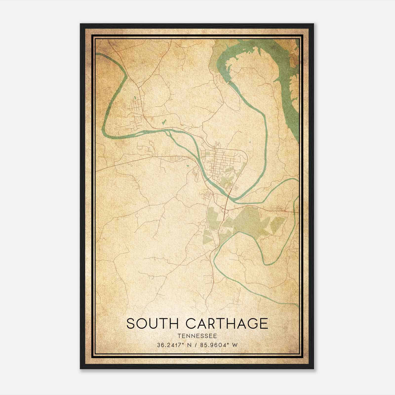 Vintage South Carthage Tennessee Map Poster, South Carthage TN City Road Wall Art Print Vintage South Carthage Tennessee Map Poster, South Carthage TN City Road Wall Art Print