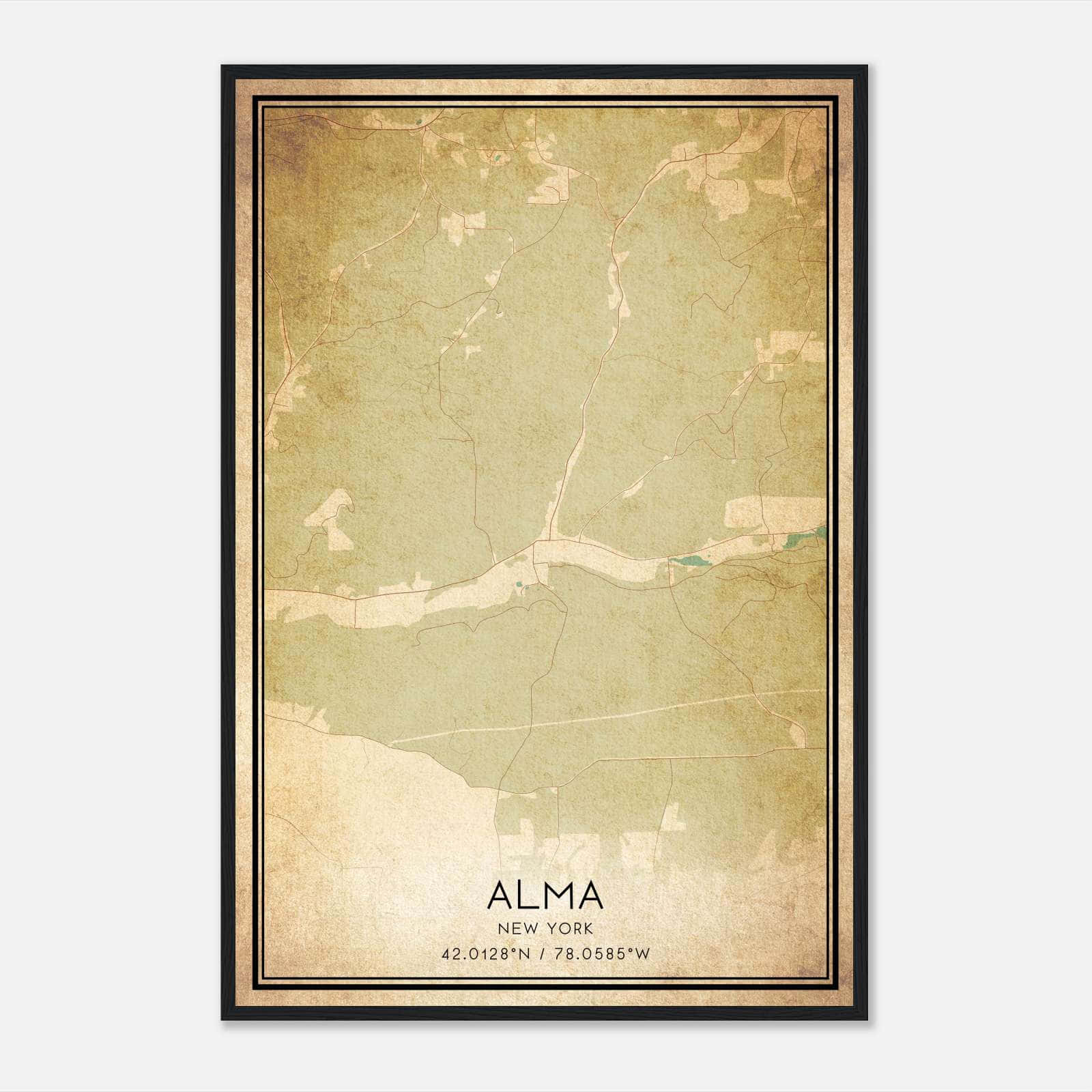 Vintage Alma New York Map Poster, Alma NY City Road Wall Art Print Vintage Alma New York Map Poster, Alma NY City Road Wall Art Print