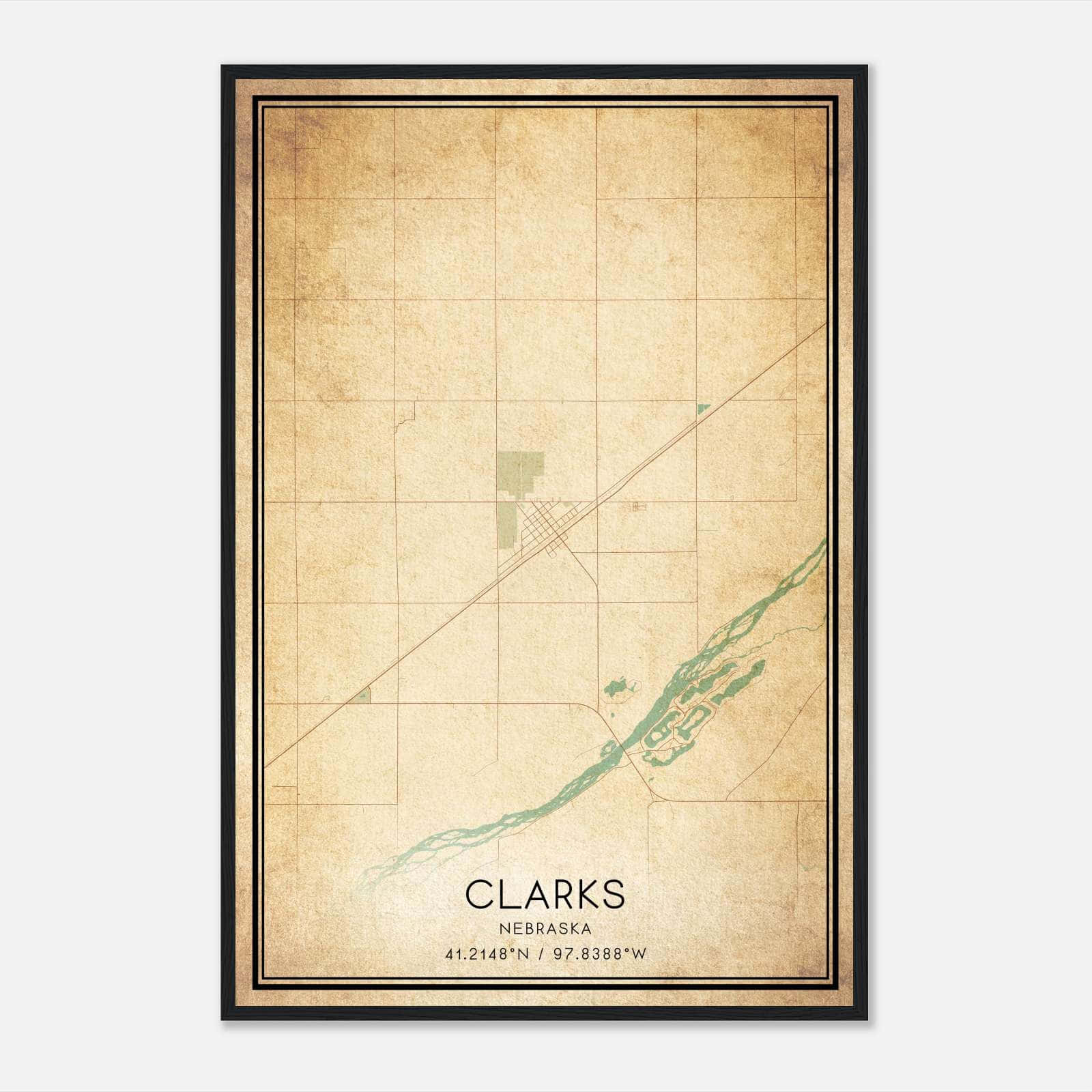 Vintage Clarks Nebraska Map Poster, Clarks NE City Road Wall Art Print Vintage Clarks Nebraska Map Poster, Clarks NE City Road Wall Art Print
