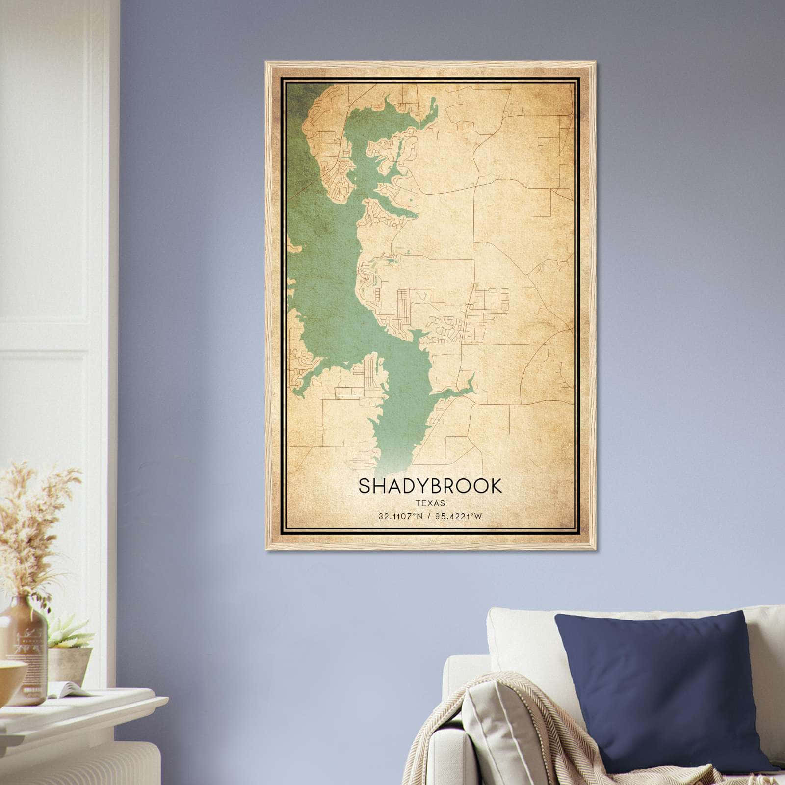 Vintage Shadybrook Texas Map Poster, Shadybrook TX City Road Wall Art Print