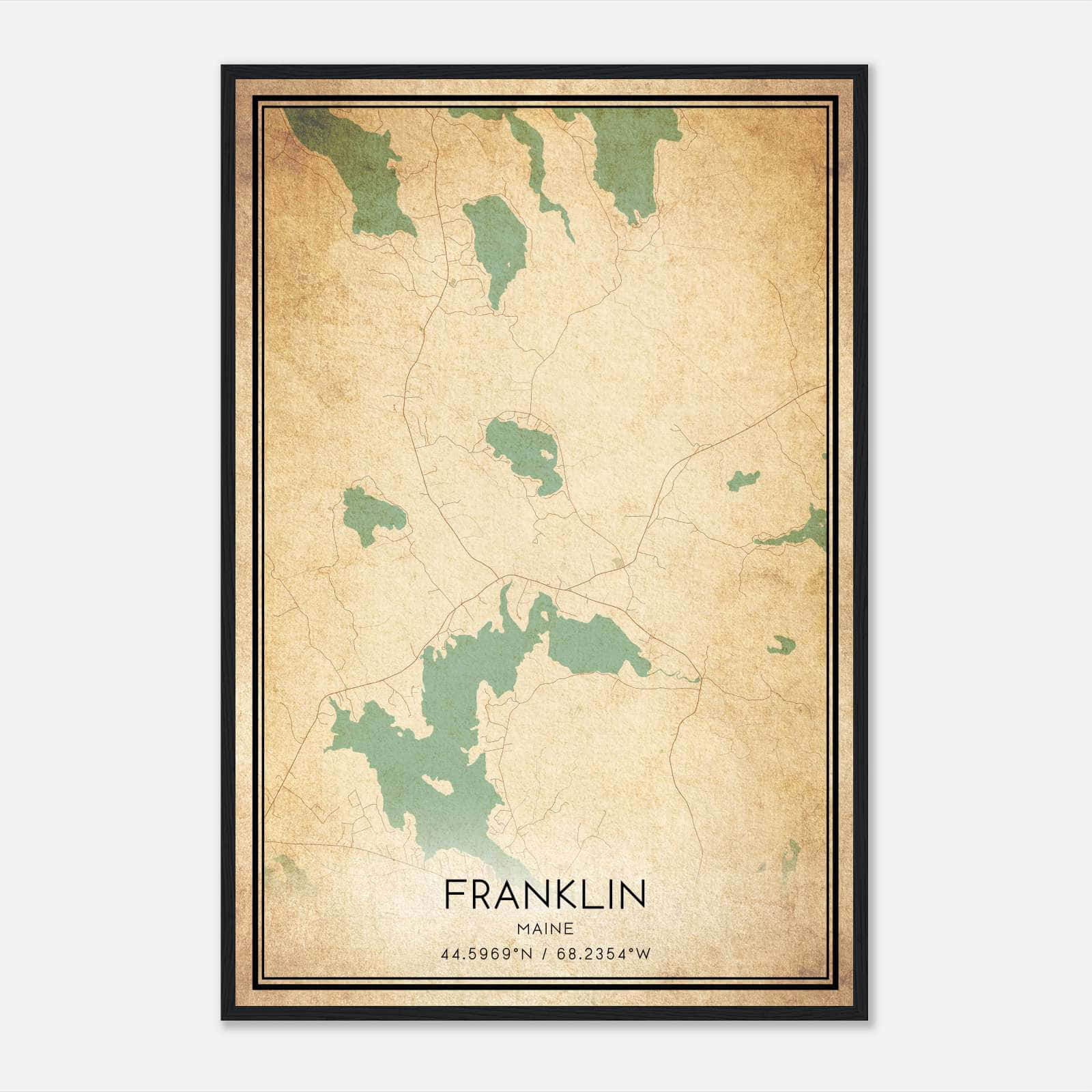 Vintage Franklin Maine Map Poster, Franklin ME City Road Wall Art Print Vintage Franklin Maine Map Poster, Franklin ME City Road Wall Art Print
