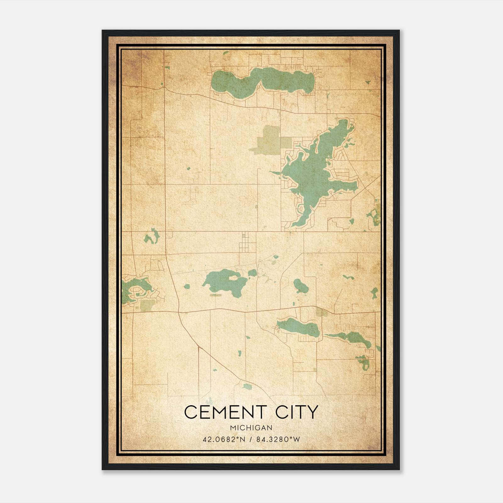 Vintage Cement City Michigan Map Poster, Cement City MI City Road Wall Art Print Vintage Cement City Michigan Map Poster, Cement City MI City Road Wall Art Print
