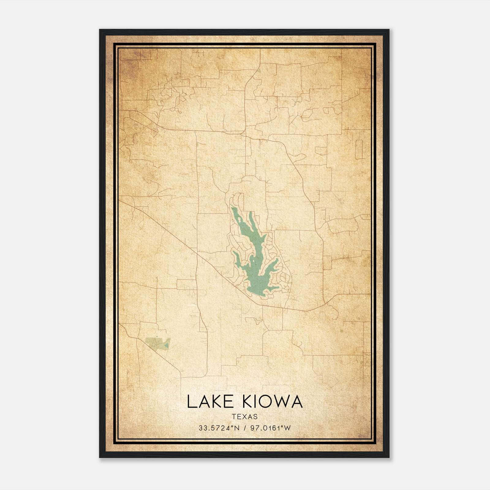 Vintage Lake Kiowa Texas Map Poster, Lake Kiowa TX City Road Wall Art Print Vintage Lake Kiowa Texas Map Poster, Lake Kiowa TX City Road Wall Art Print