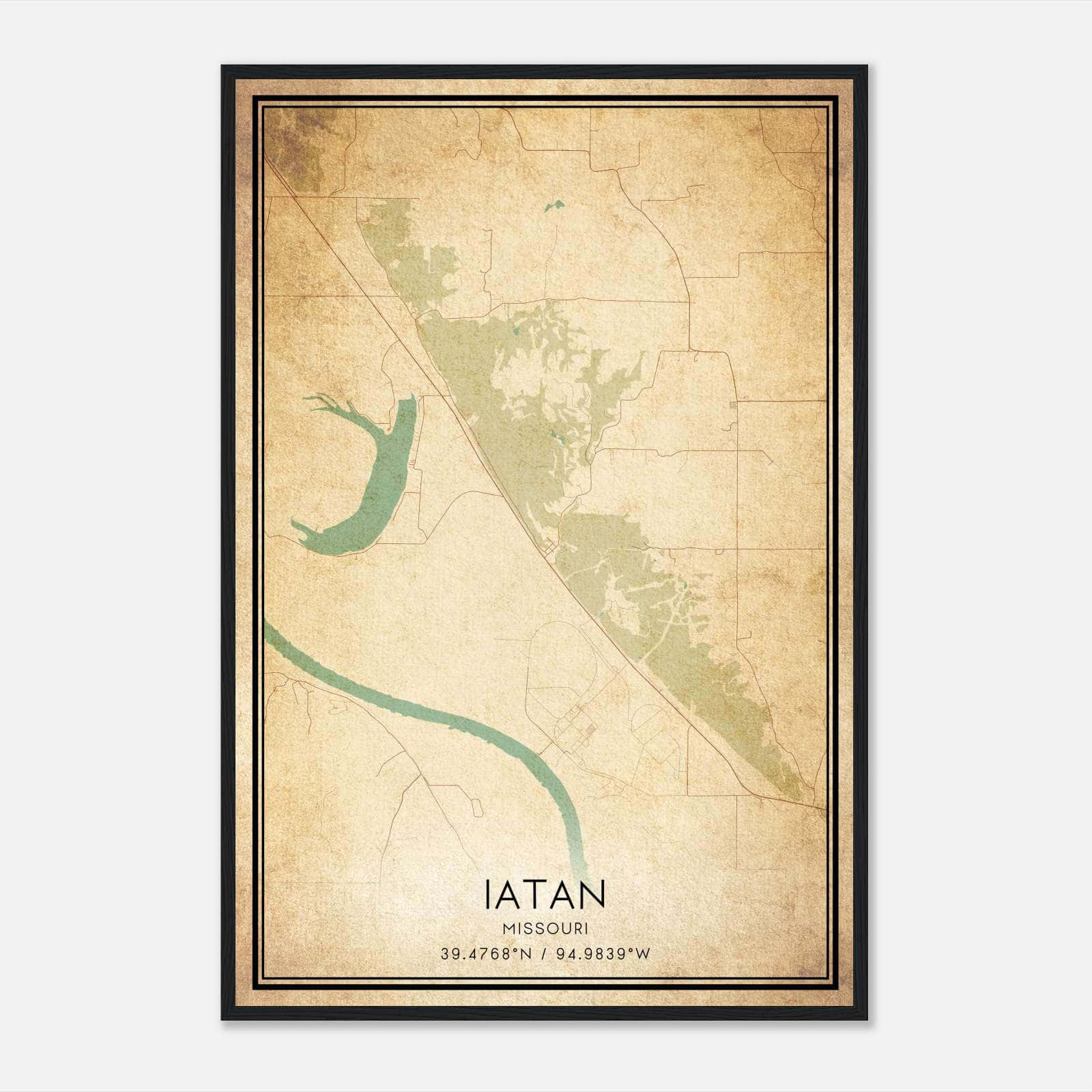 Vintage Iatan Missouri Map Poster, Iatan MO City Road Wall Art Print Vintage Iatan Missouri Map Poster, Iatan MO City Road Wall Art Print