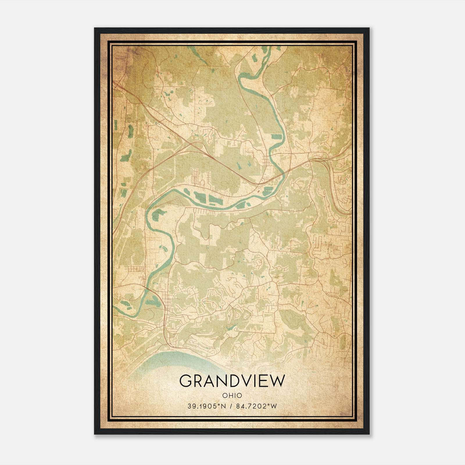Vintage Grandview Ohio Map Poster, Grandview OH City Road Wall Art Print Vintage Grandview Ohio Map Poster, Grandview OH City Road Wall Art Print