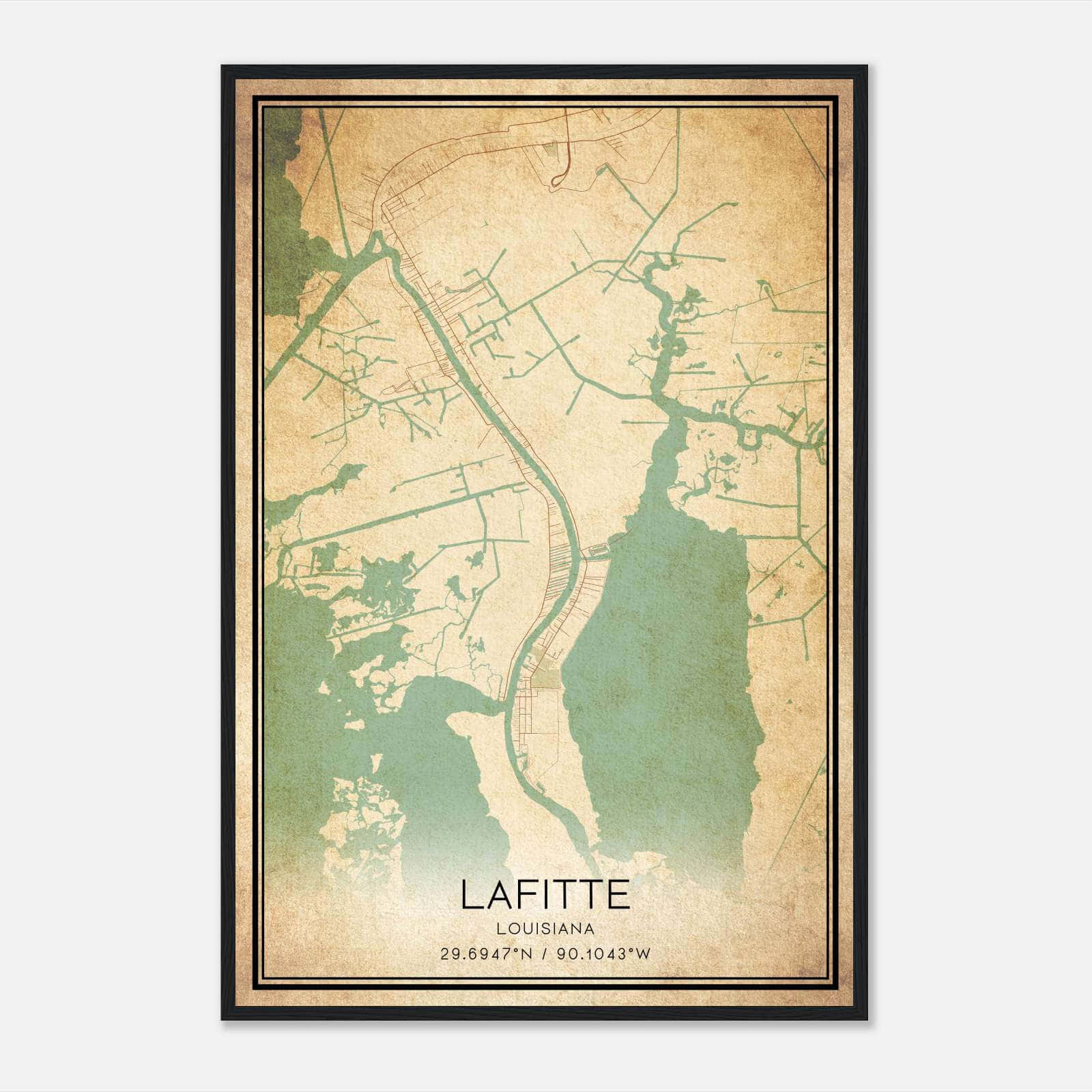 Vintage Lafitte Louisiana Map Poster, Lafitte LA City Road Wall Art Print Vintage Lafitte Louisiana Map Poster, Lafitte LA City Road Wall Art Print