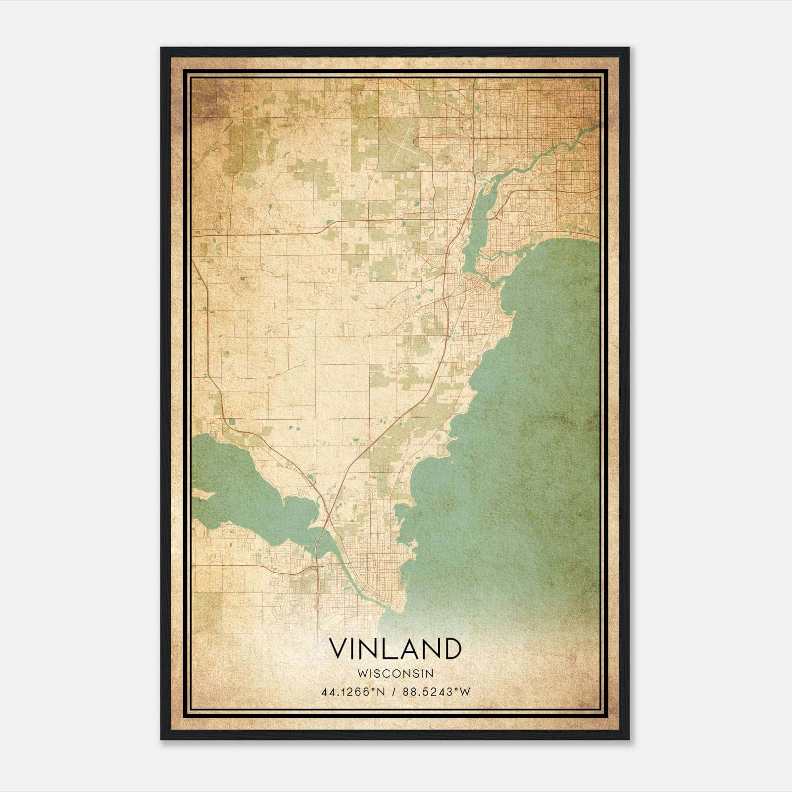 Vintage Vinland Wisconsin Map Poster, Vinland WI City Road Wall Art Print Vintage Vinland Wisconsin Map Poster, Vinland WI City Road Wall Art Print