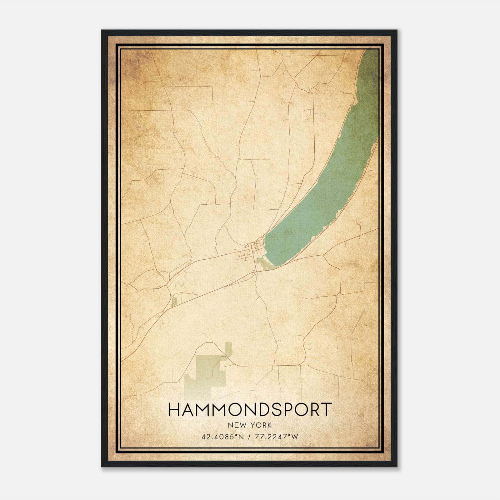 Vintage Hammondsport New York Map Poster, Hammondsport NY City Road Wall Art Print Vintage Hammondsport New York Map Poster, Hammondsport NY City Road Wall Art Print