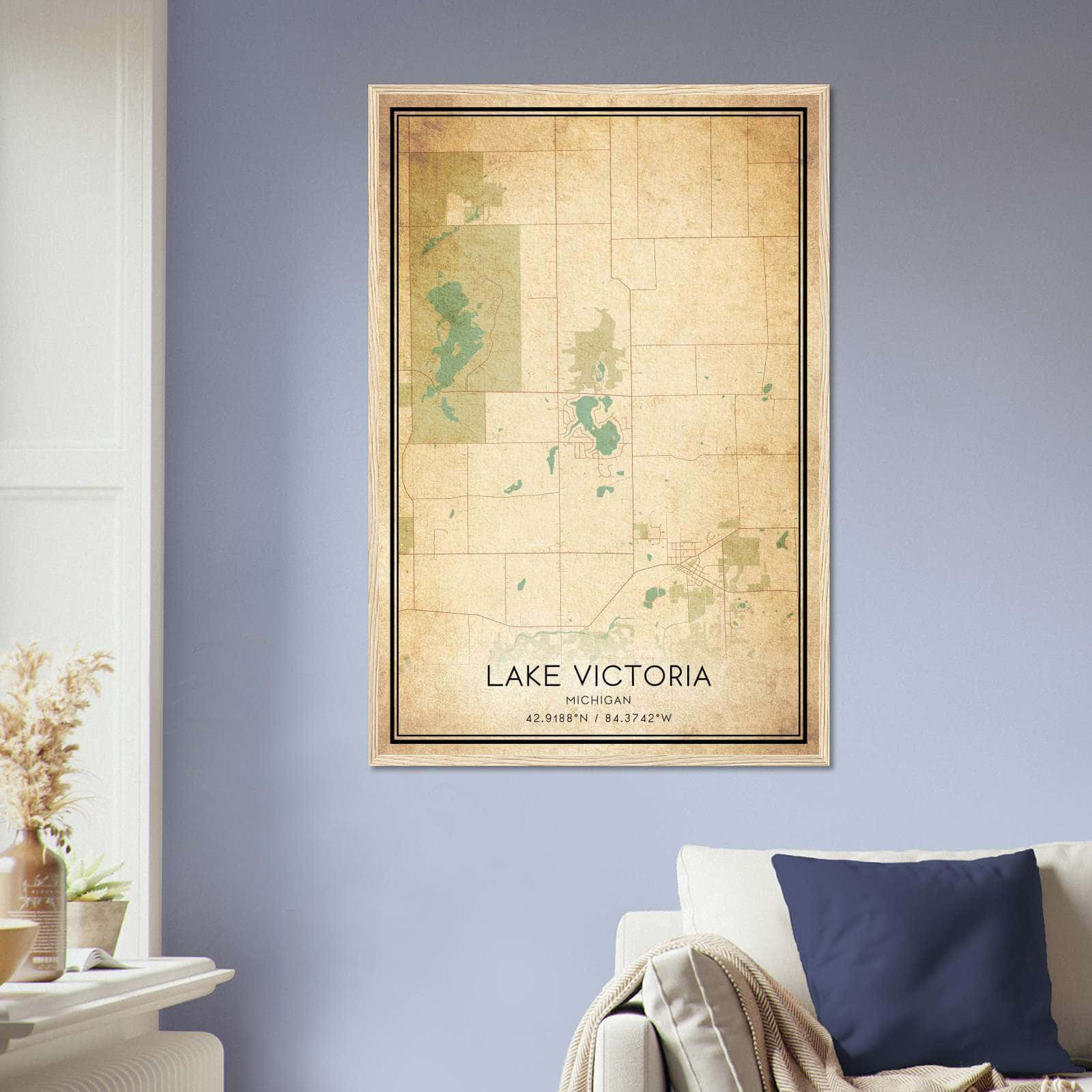 Vintage Lake Victoria Michigan Map Poster, Lake Victoria MI City Road Wall Art Print