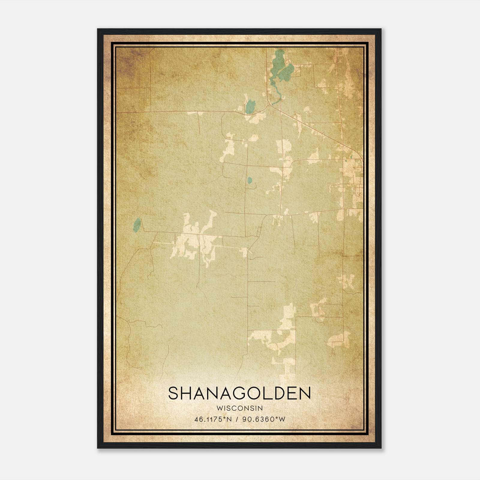 Vintage Shanagolden Wisconsin Map Poster, Shanagolden WI City Road Wall Art Print Vintage Shanagolden Wisconsin Map Poster, Shanagolden WI City Road Wall Art Print