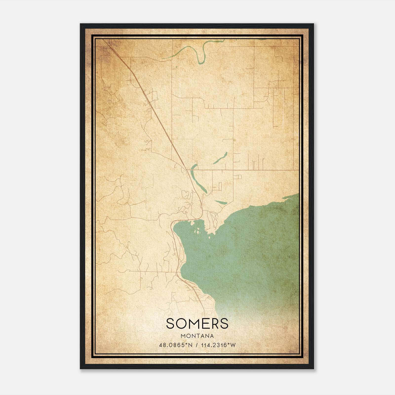 Vintage Somers Montana Map Poster, Somers MT City Road Wall Art Print Vintage Somers Montana Map Poster, Somers MT City Road Wall Art Print