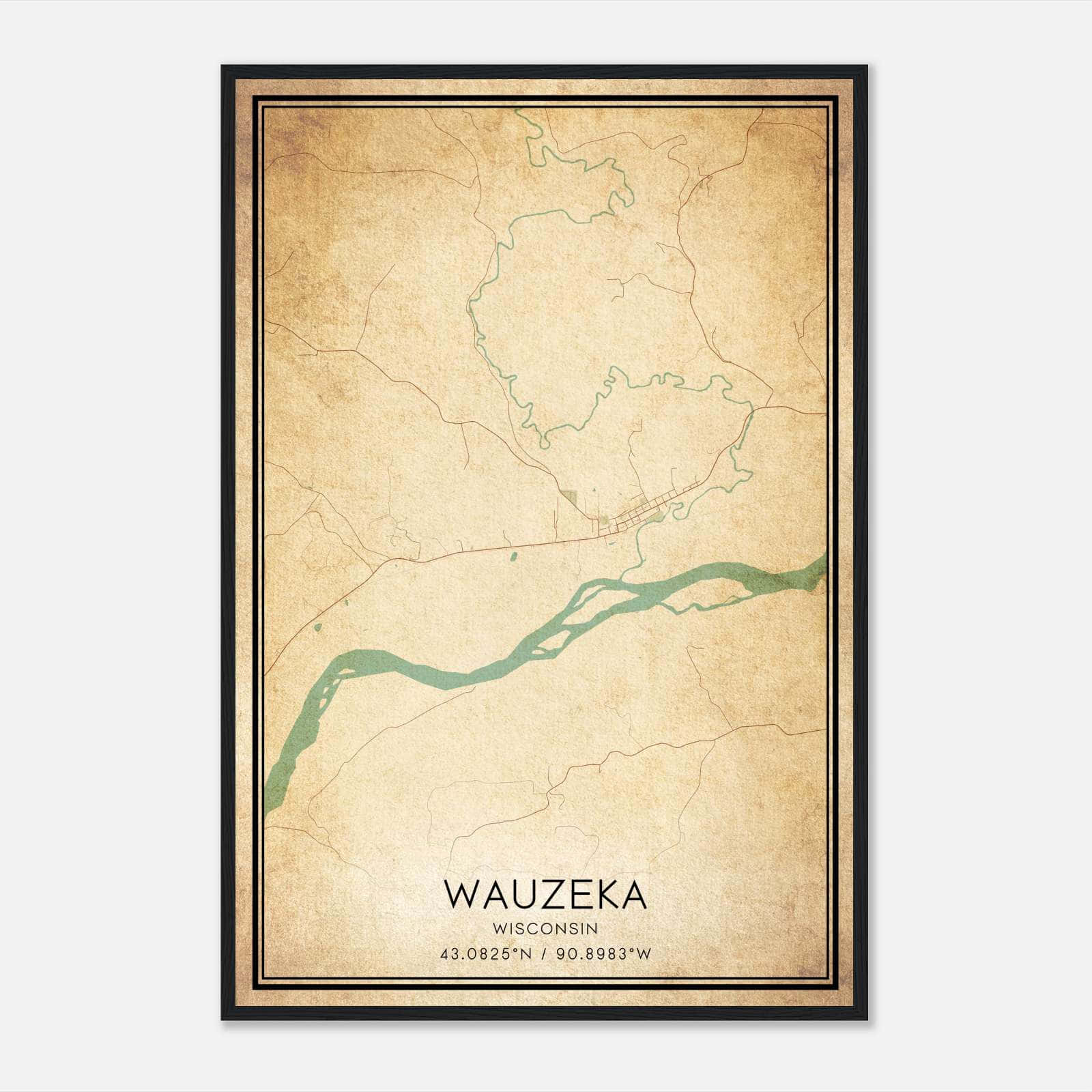 Vintage Wauzeka Wisconsin Map Poster, Wauzeka WI City Road Wall Art Print Vintage Wauzeka Wisconsin Map Poster, Wauzeka WI City Road Wall Art Print