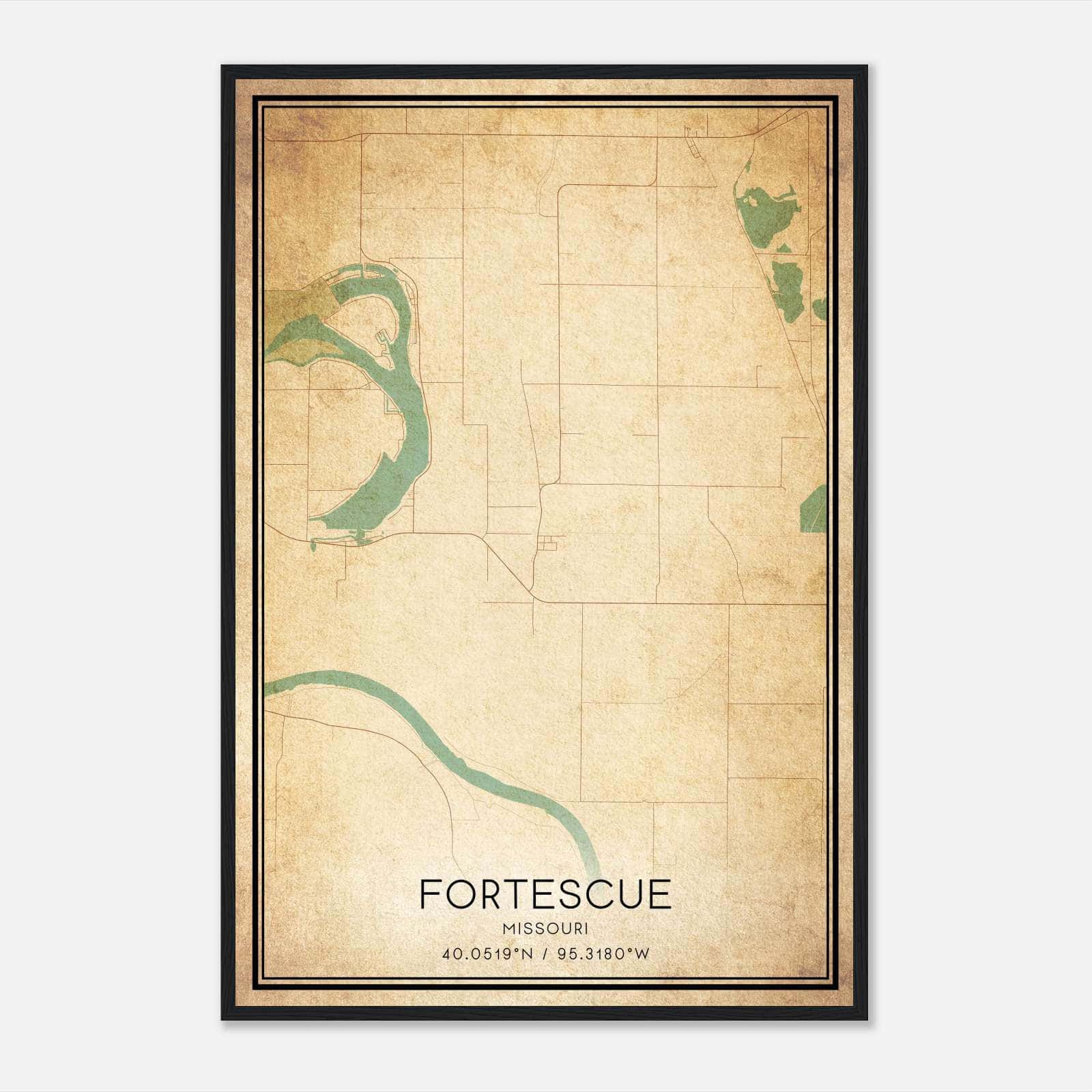 Vintage Fortescue Missouri Map Poster, Fortescue MO City Road Wall Art Print Vintage Fortescue Missouri Map Poster, Fortescue MO City Road Wall Art Print
